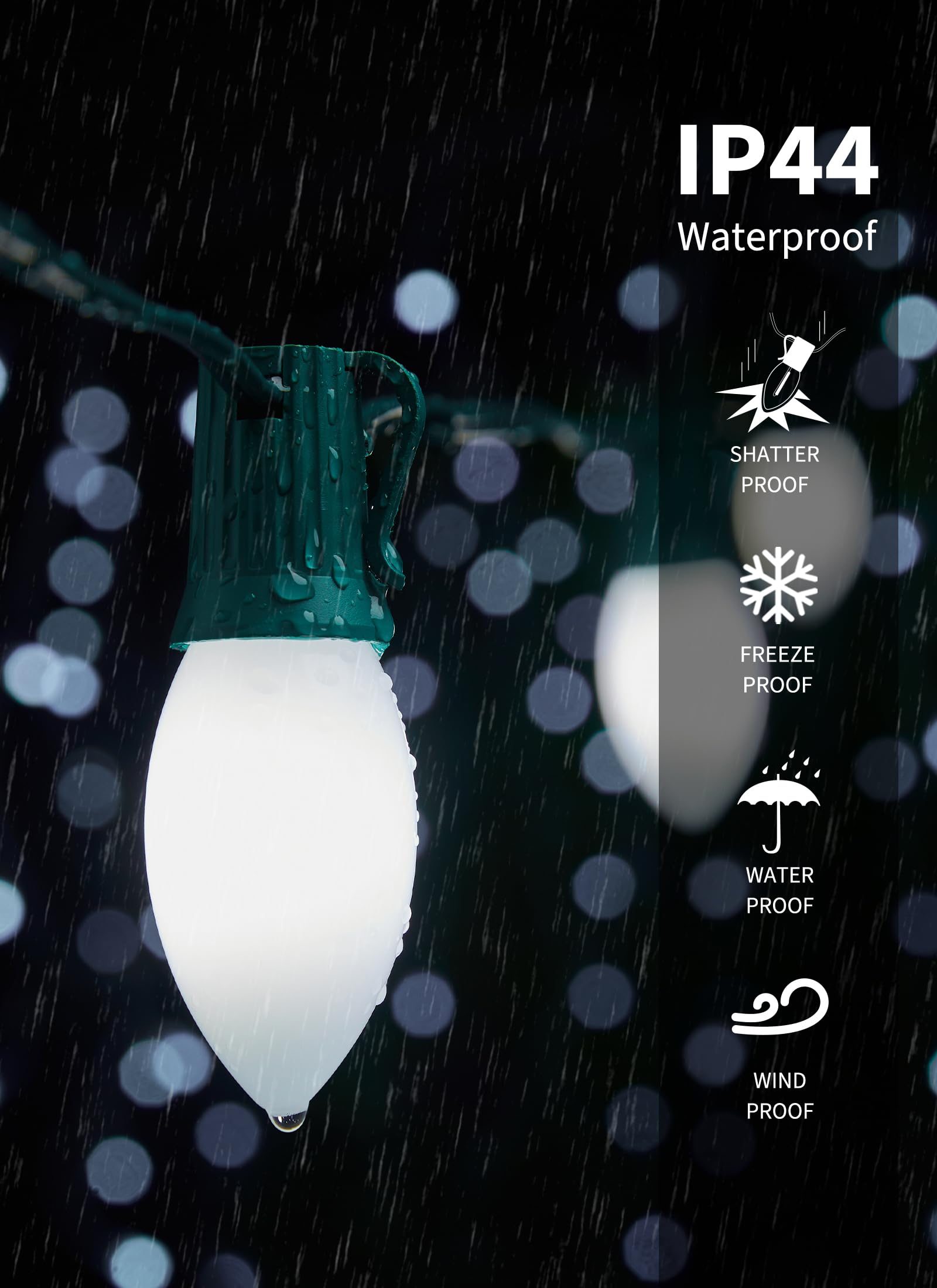 Vintage C9 Led Christmas Lights Outdoor  100 Feet C9 String Lights With 50 Shatterproof C9 Bulbs  Waterproof Connectable Christmas Tree Lights For Outside Roofline Patio Xmas Decorations  Pure White