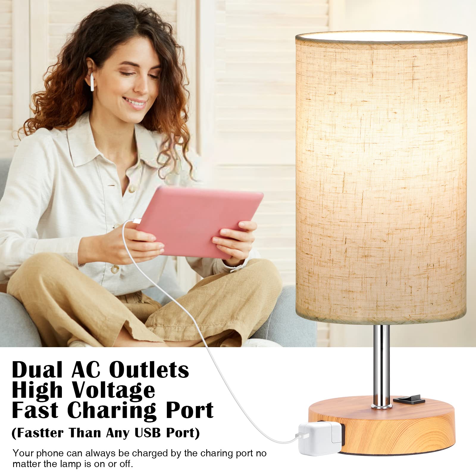 Zjojo Table Lamp Bedside Lamps For Bedroom, Bedside Lamps Set Of 2 With 3 Way Dimmable Using Rocker Switch Nightstand Lamp Night