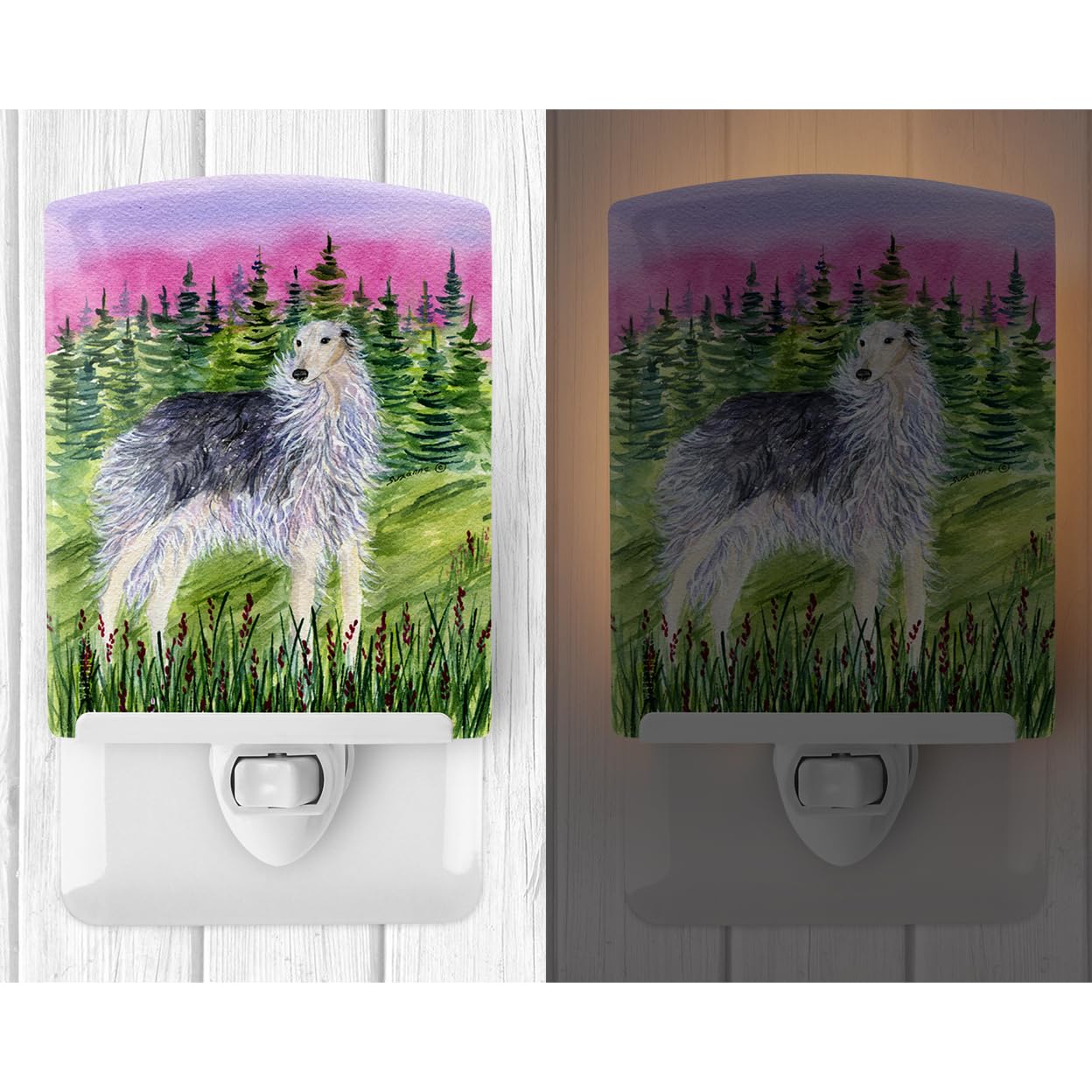Caroline'S Treasures Ss8227Cnl Borzoi Ceramic Night Light Compact, Ul-Certified, Ideal For Bedroom, Bathroom, Nursery, Hallway, Kitchen, 6X4X3, Multicolor
