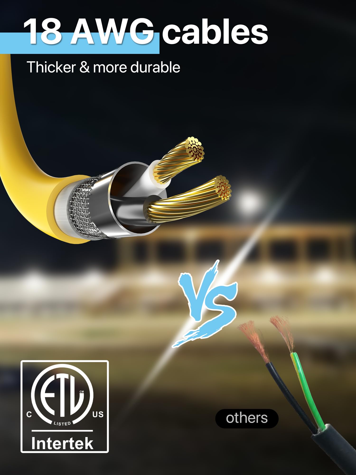 Hyperlite Construction String Lights: 50Ft 5 Bulbs Work Lights With Climbing Hooks - Ip65 Waterproof Linkable Led Industrial Tem