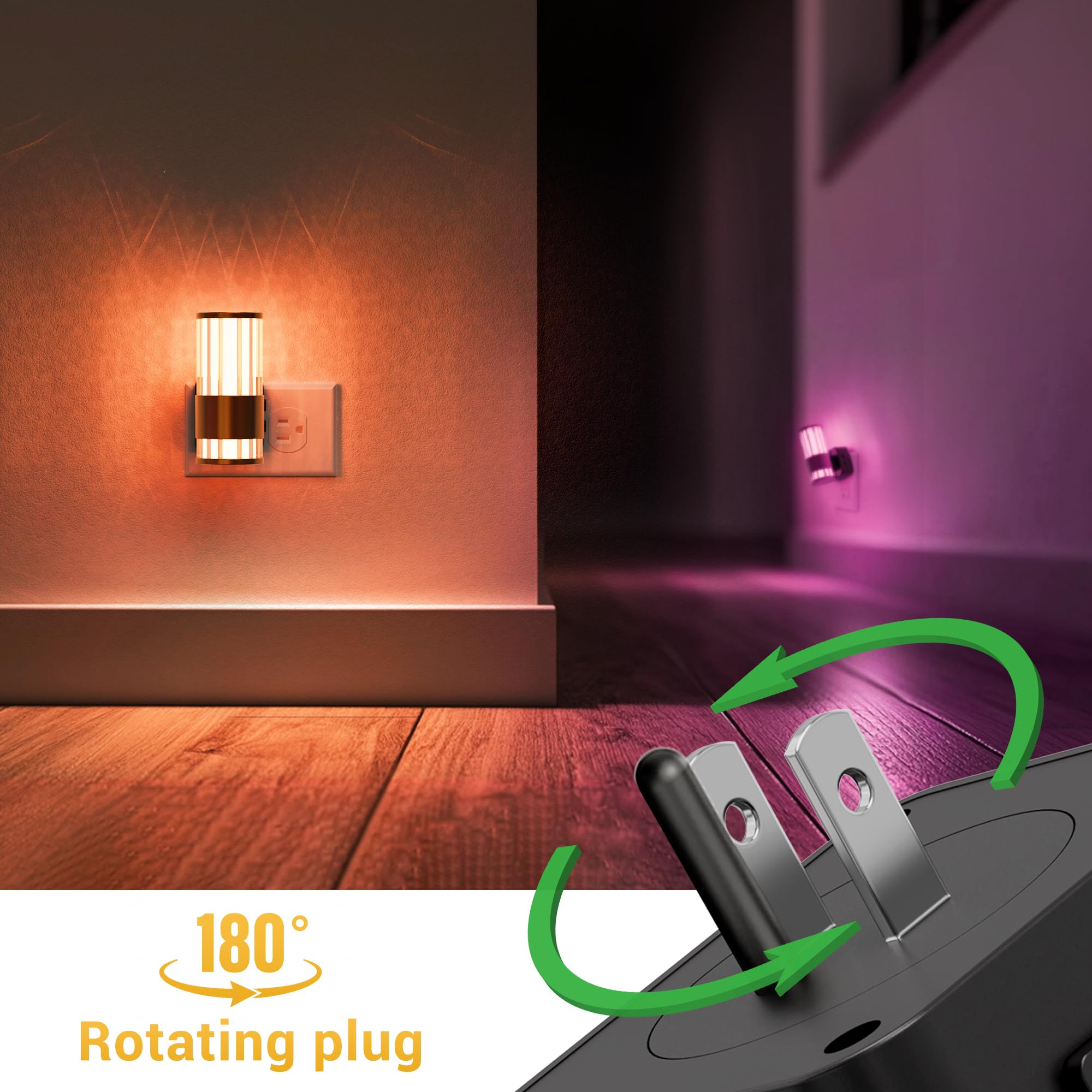 L LOHAS LED Night Light 10-Color RGB Adjustable 2 Pack Plastic Gold Ring-Stripe Model A-GY22509US-2