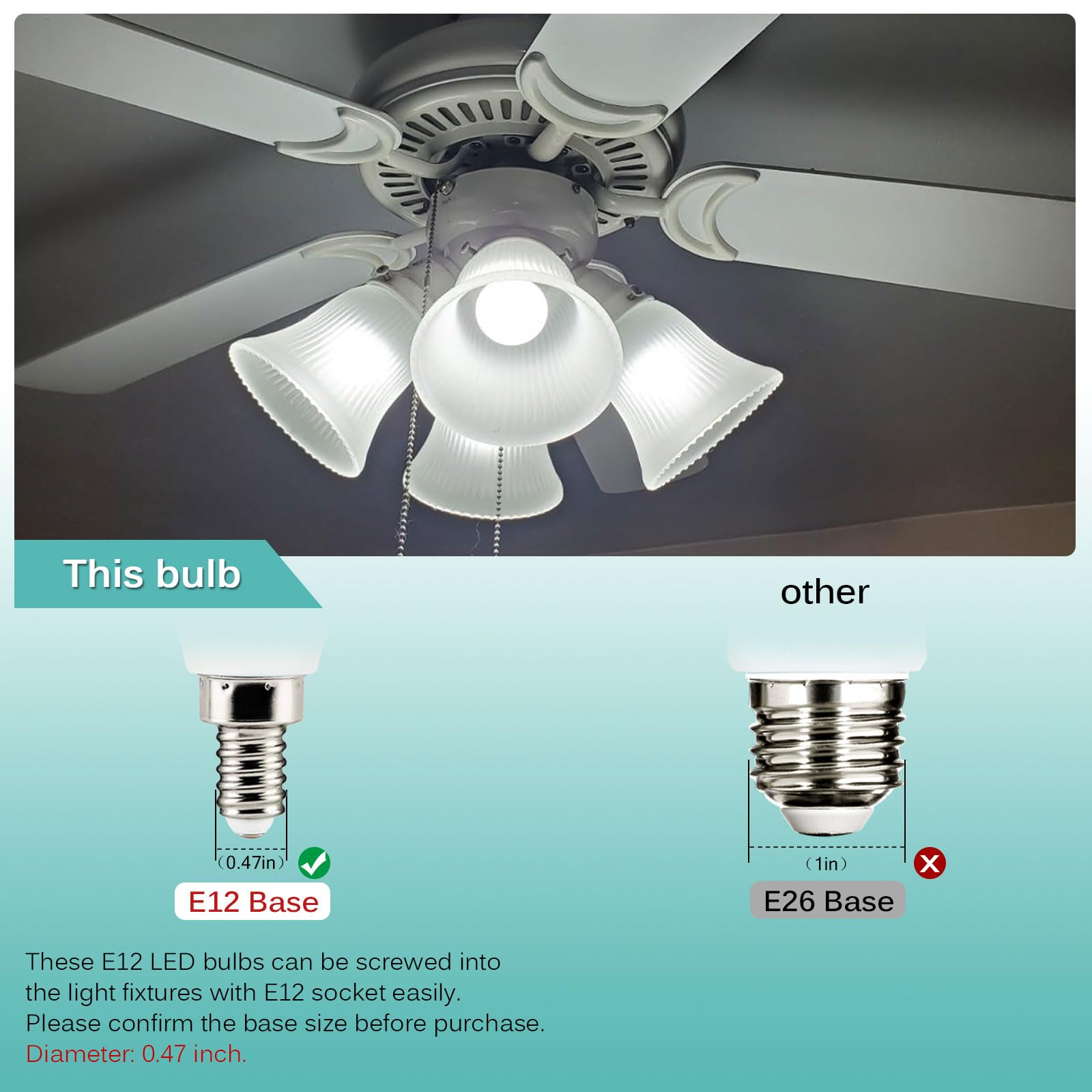 Brtstiun G45 Globe Light Bulbs For Ceiling Fan, E12 Led Ceiling Fan Light Bulbs, 40W Equivalent, Daylight White 5000K, Small Bas