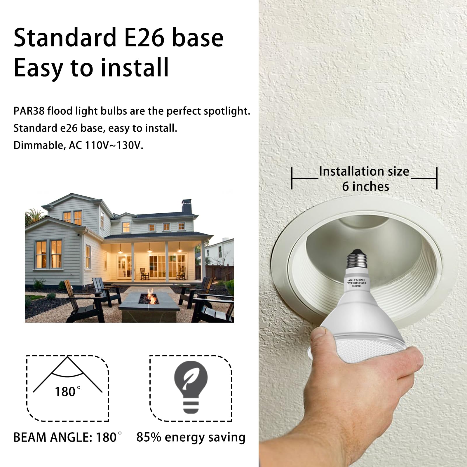 Gonhom Par38 LED Flood Light Bulbs, 5000K Daylight, 20W (200W Equivalent), 1800LM, 2 Pack, E26 Base for Outdoor Use