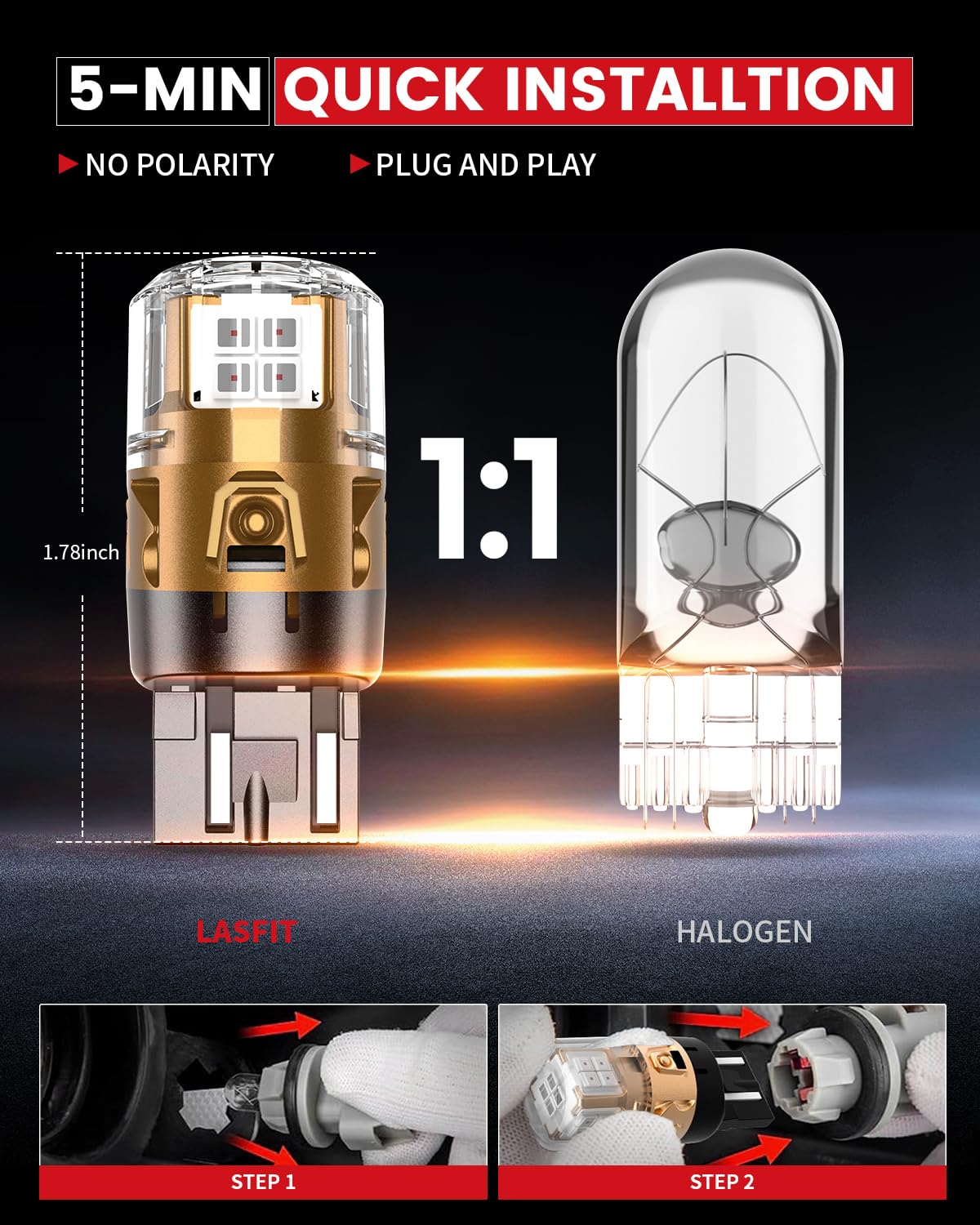 LASFIT 7443 LED Brake Tail Light Bulb, Super Bright, Red, Model L-7443R, for Stop Parking Lights (2pcs)