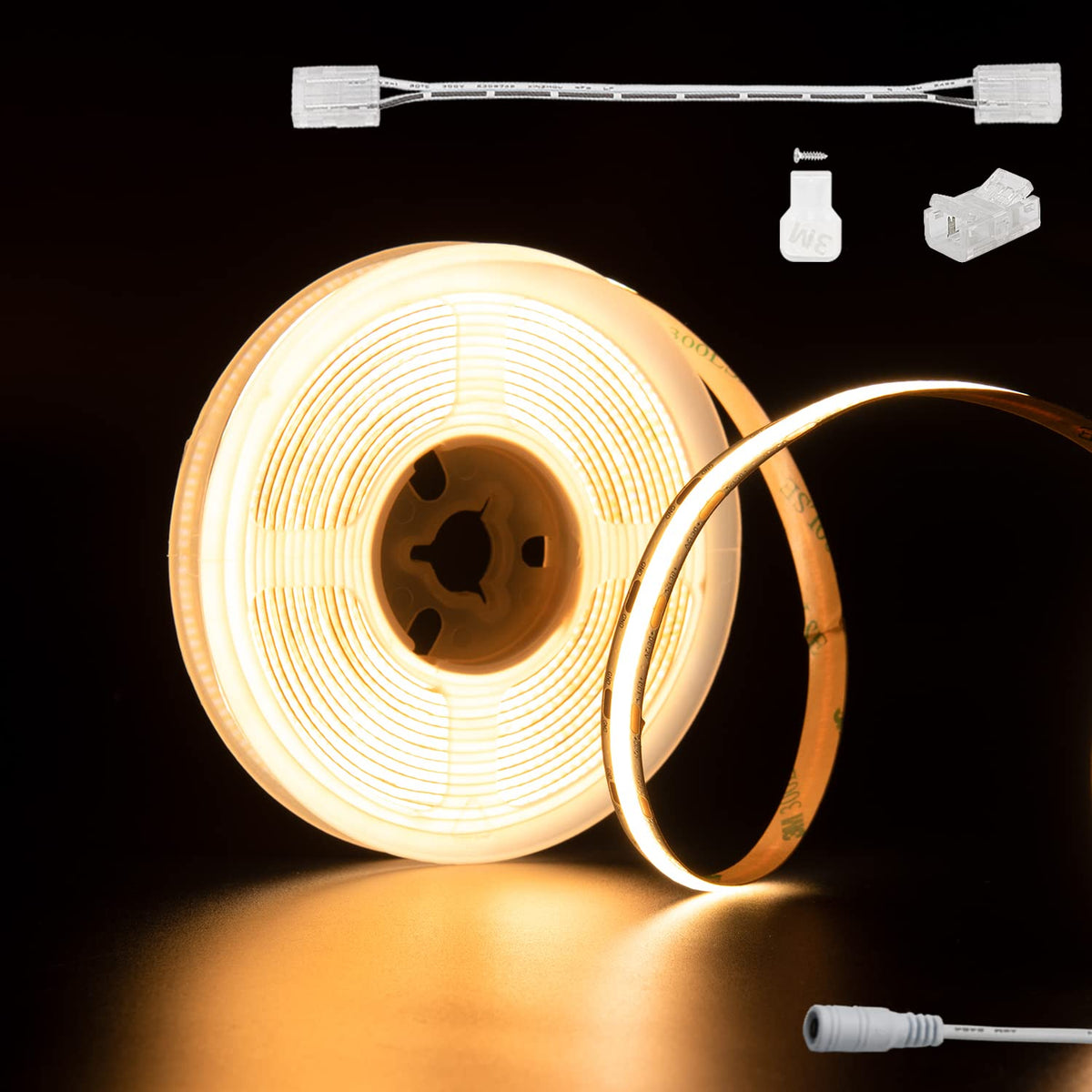 Pautix Cob Led Strip Light 2700K Dc12V,18Ft/5.5M Warm White Led Tape Lights For Kitchen Home Diy Lighting Projects With 1Pcs Con