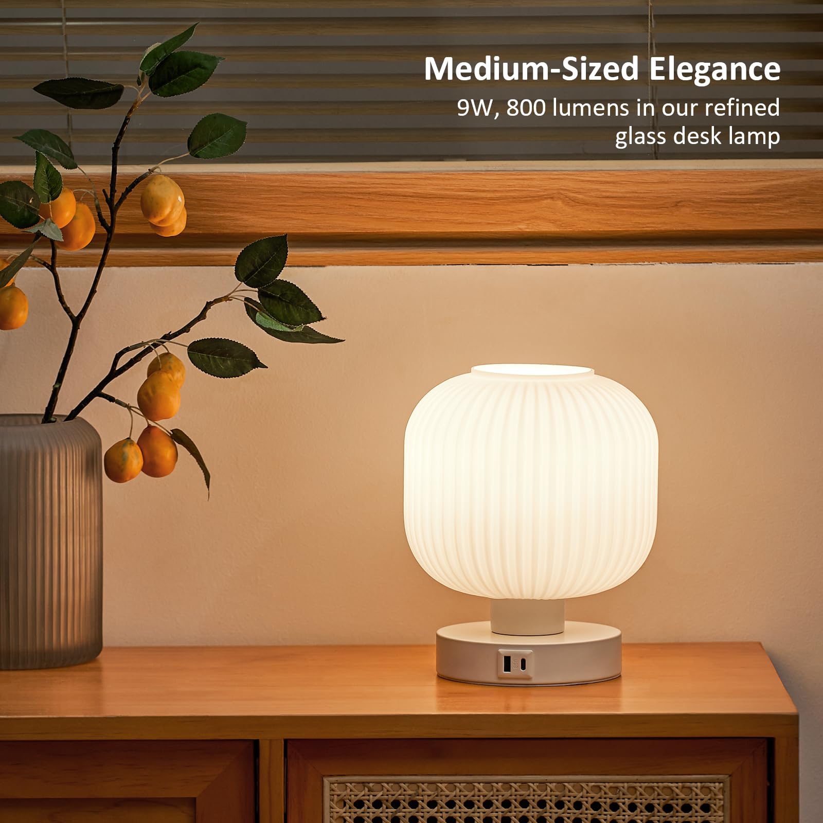Elenhome Big Touch Glass Bedside Lamps,Table Lamps 3 Way Dimmable With Usb C+A Charging Ports - Bedroom Nightstand & Living Room Essential, 9W Bulb Included