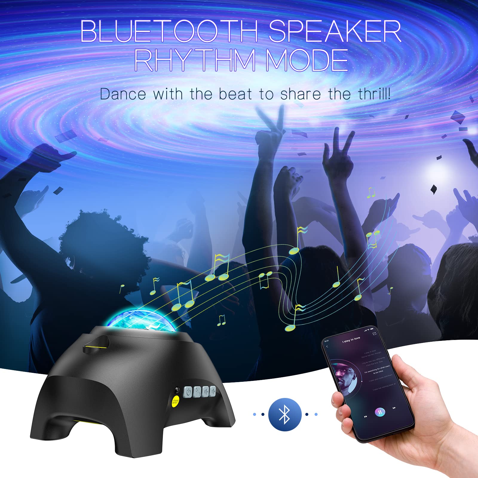 HODANS Northern Galaxy Light Projector, 33 Effects, Bluetooth Speaker, Jet Black, Model HJ-XKD09