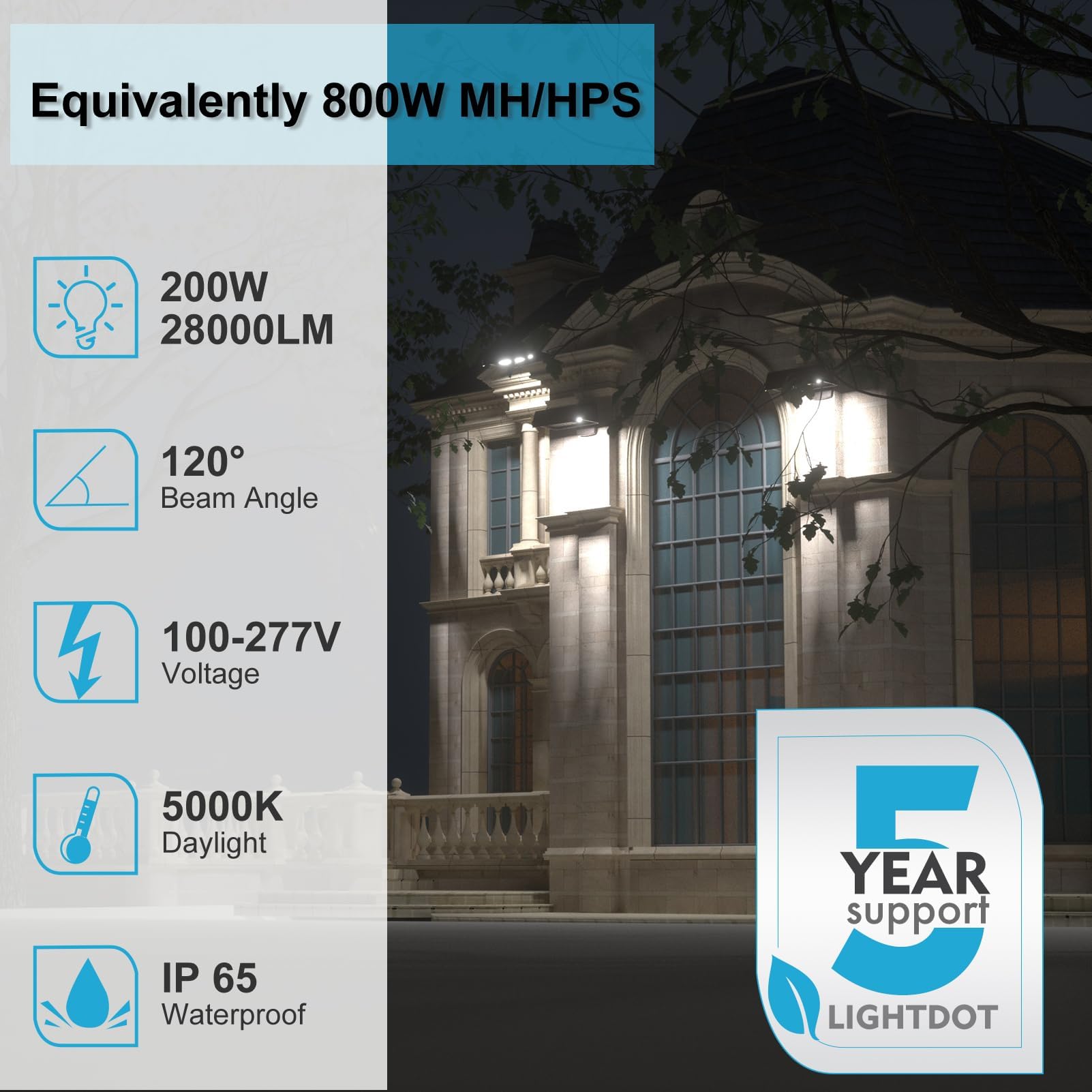 Lightdot 200W LED Flood Light 4Pack, IP65 Waterproof, 28000LM, Dusk to Dawn Sensor, Brown, Model LFLP-14-KM5K