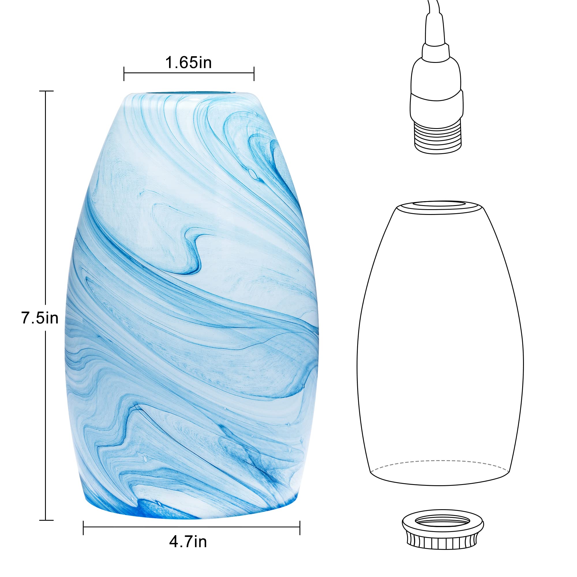 Blue Oval Glass Lamp Shade Only Art Marble Glass Light Shades For Kitchen Island Pendant Lights Covers Light Fixture Replacement