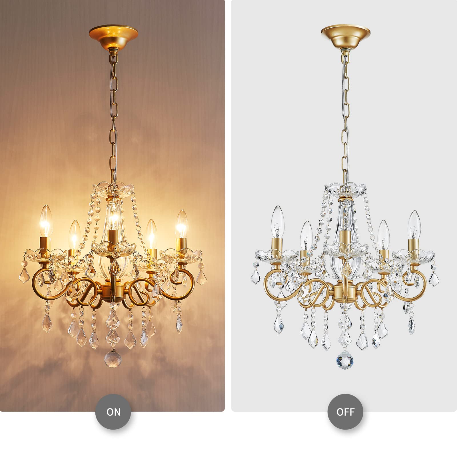 ANJIADENGSHI Mini Crystal Chandelier, K9 Crystal, Gold, 16.5" High x 17" Wide, Model CL-0011G, Perfect for Living Room Lighting