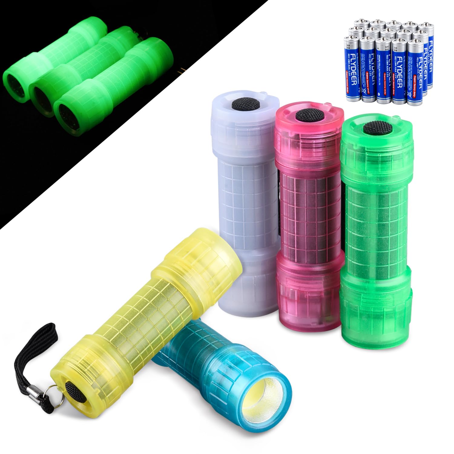 Kunhe 5 Pack Glow In The Dark Mini Flashlights For Kids - Batteries Included, Perfect Gifts