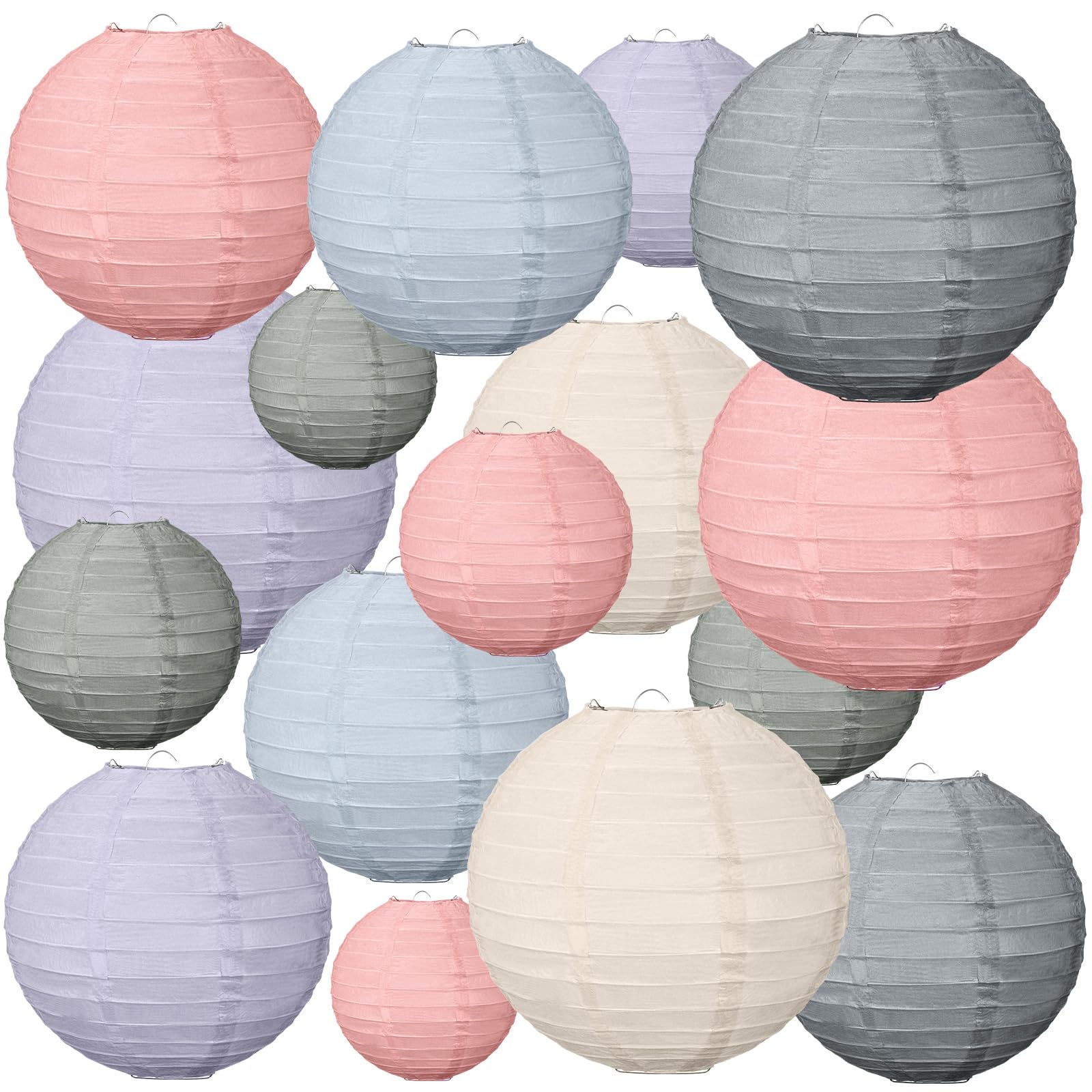 Glooglitter 16 Pcs Back To School Colorful Paper Lanterns Party Decorations 4” 6” 8” 10” Hanging Round Decorative Lanterns For Spring Indoor Outdoor Classroom Birthday Shower Decor, Morandi Color