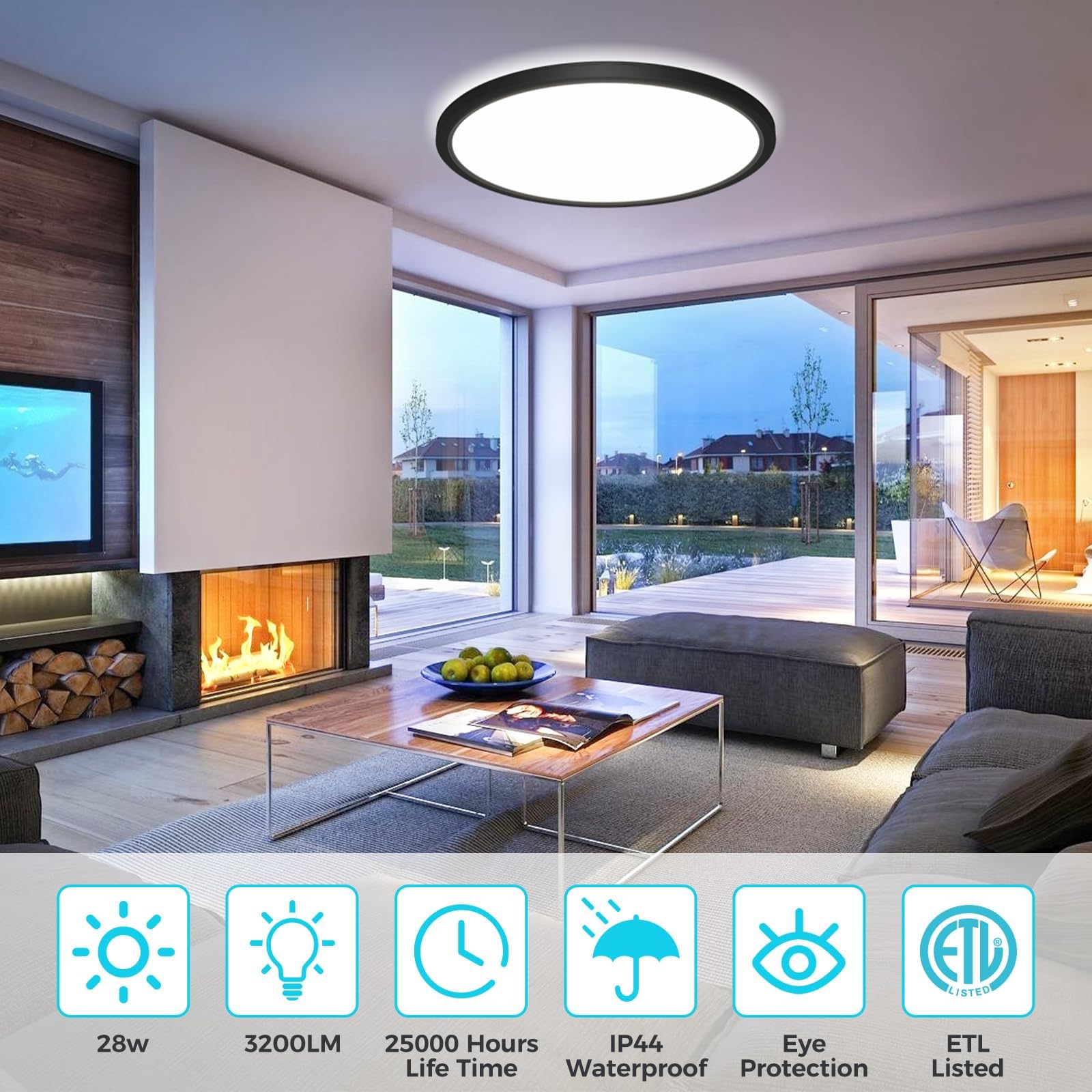 Libtit 13 Inch Led Round Flat Light, 28W 3200Lm 3000K/4500K/6000K Cct Selectable, Black Ceiling Light Surface Mount, Slim Ceilin