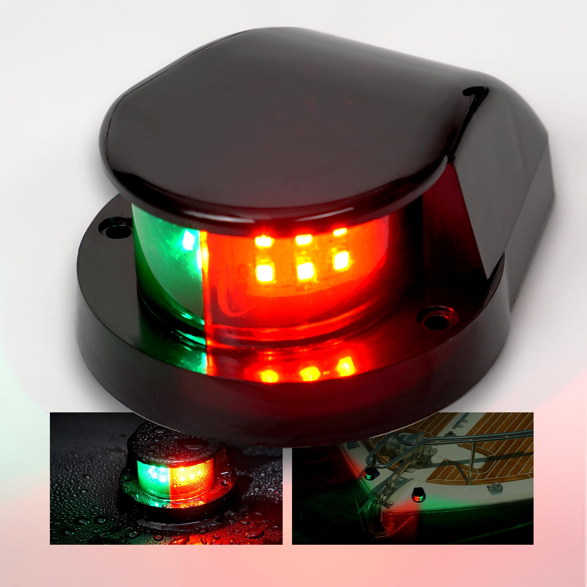 marinexplore LED Marine Bow Light - Black Front Warning Light for Pontoon Fishing Boat