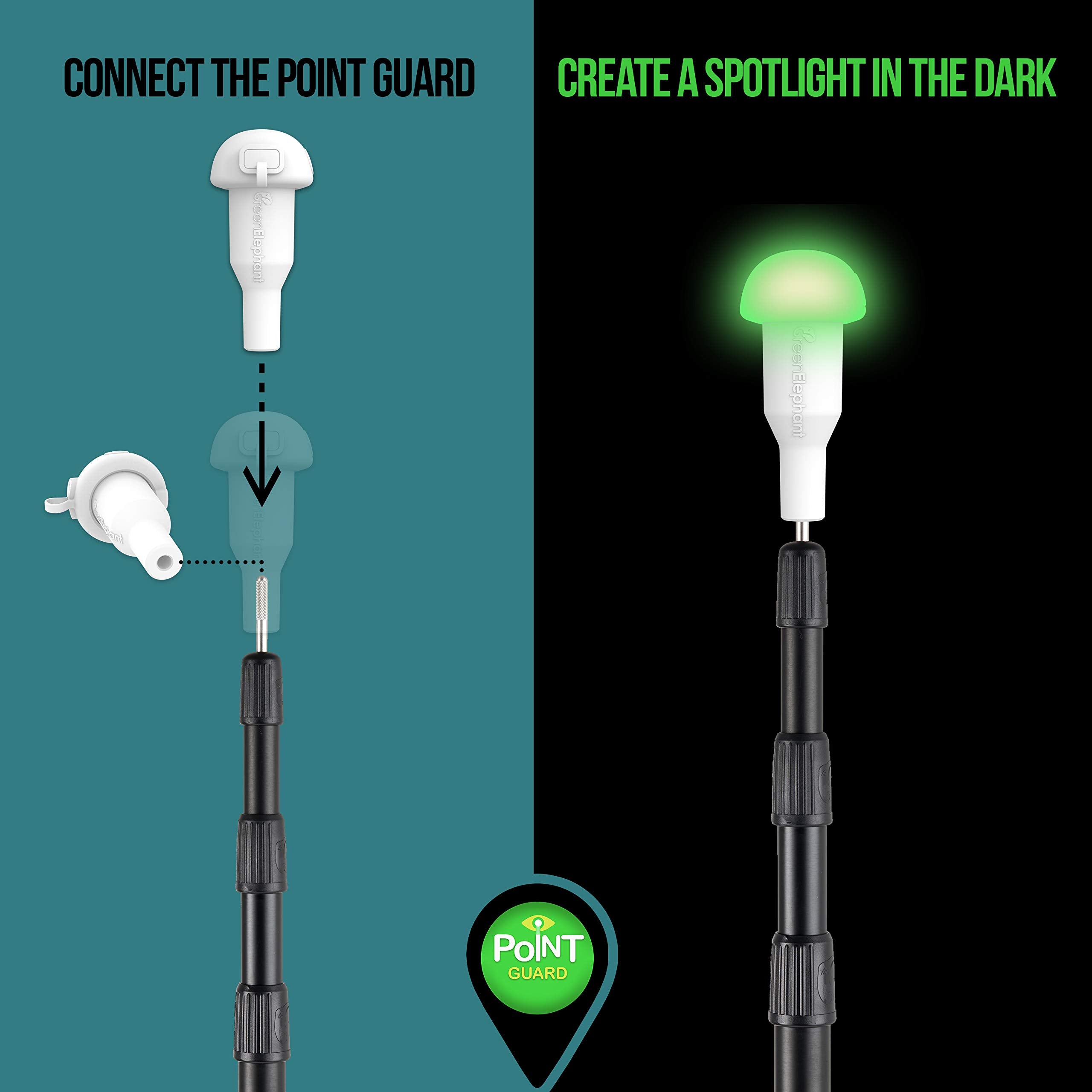 GREEN ELEPHANT Tarp Pole Light - USB Rechargeable LED for Camping, Hiking, Fishing - Green, Silicone Material