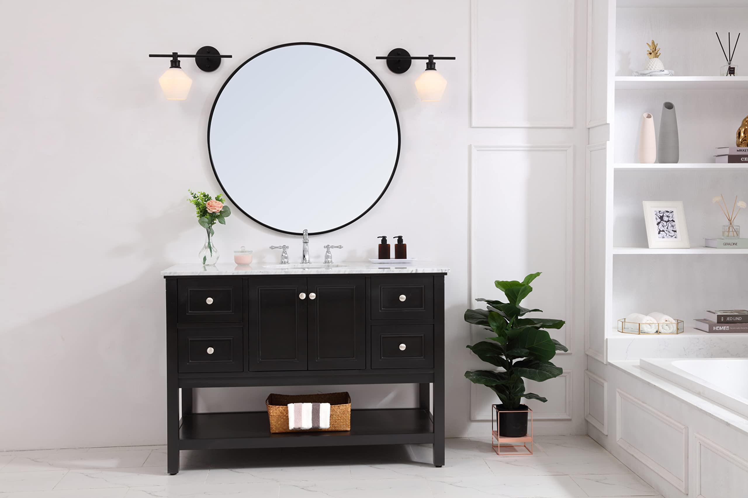 Living District Black Iron Wall Sconce With Frosted White Glass - 1 Light Decorative Fixture