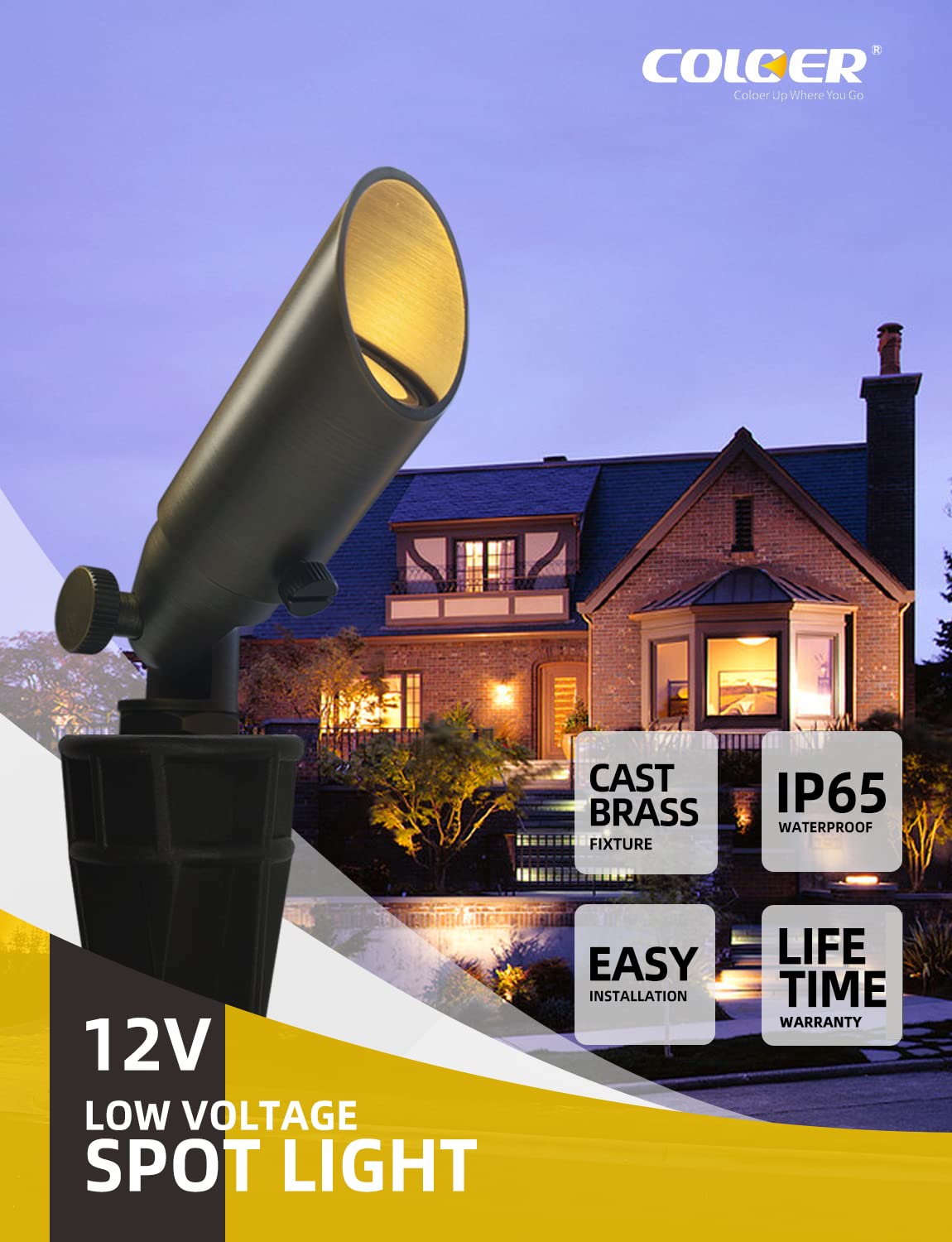 Coloer Mini Size Die-Cast Brass Landscape Spotlights Outdoor,12Volt Ac/Dc Low Voltage Landscape Lighting,Ip65 Waterproof Outdoor