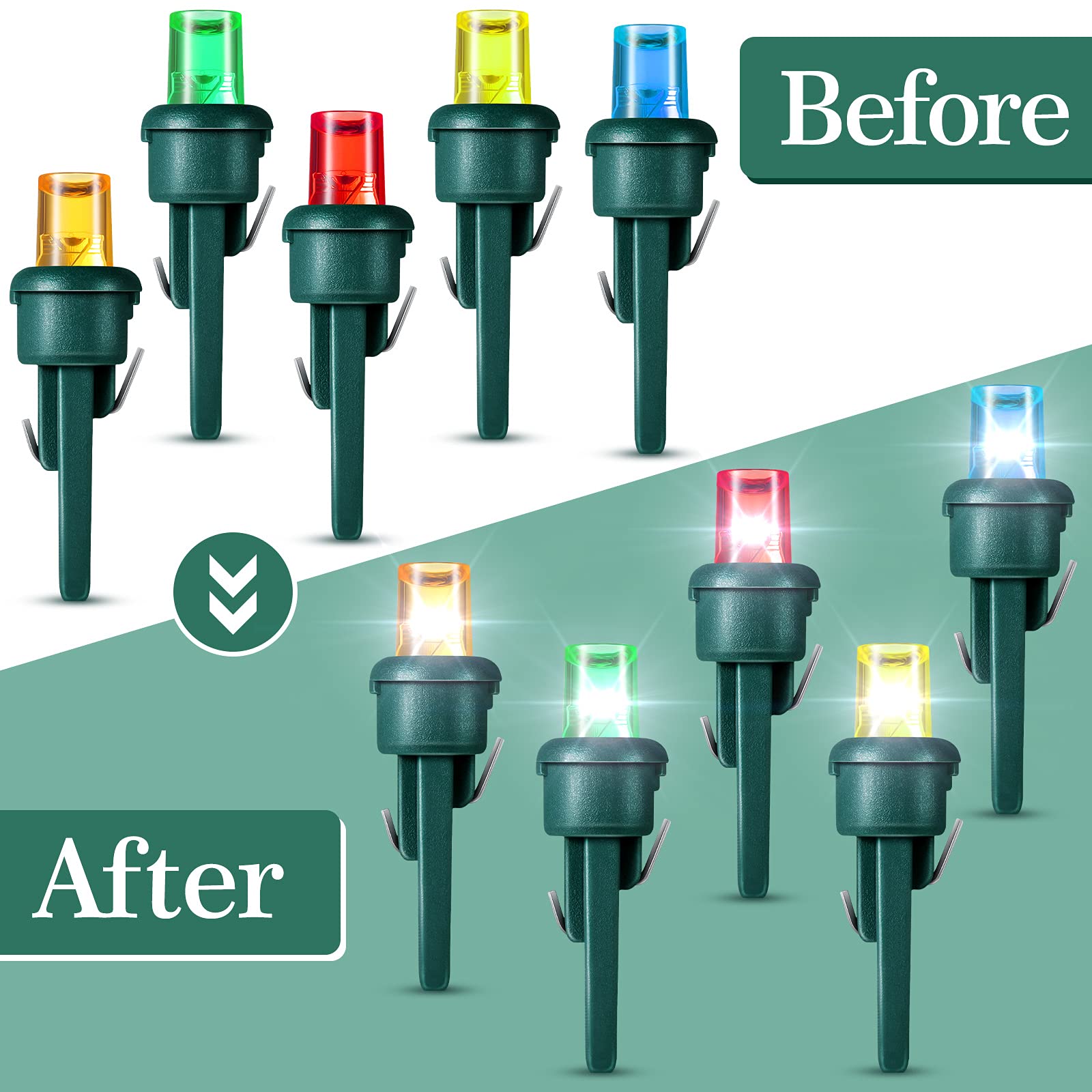 Honoson 180 Count 5mm Christmas LED Replacement Bulbs - Multicolor Wide Angle, Green Base, Perfect for Holiday Decorations