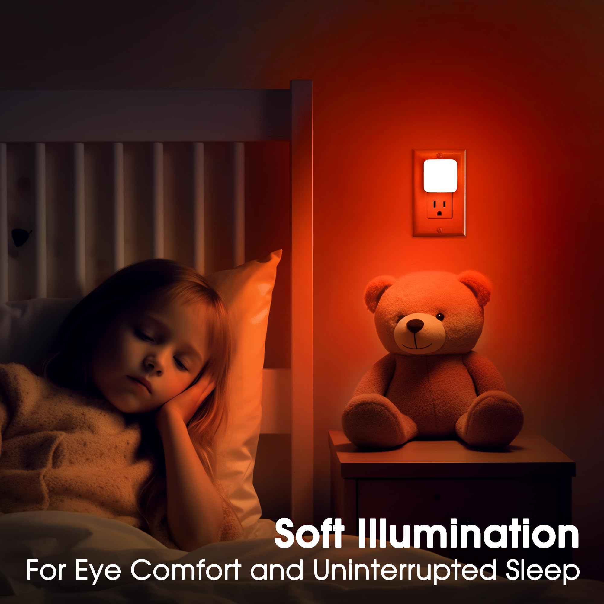 Briignite Red Night Lights Plug Into Wall, Nightlights With Light Sensor Dusk To Dawn, 0.3W Square Plug In Night Light For Kids,