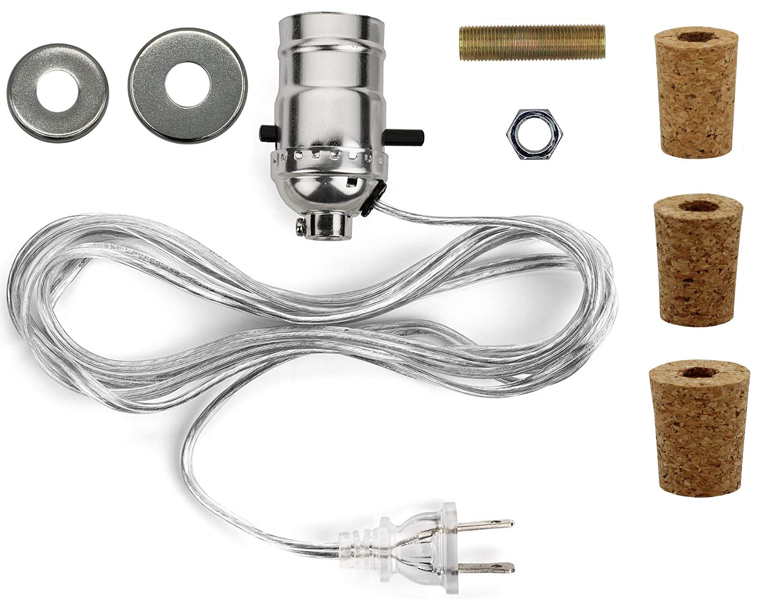 Creative Hobbies Pre-Wired Bottle Lamp Kit, Easily Convert Any Bottle Into A Lamp, DIY No Drilling Required | Silver