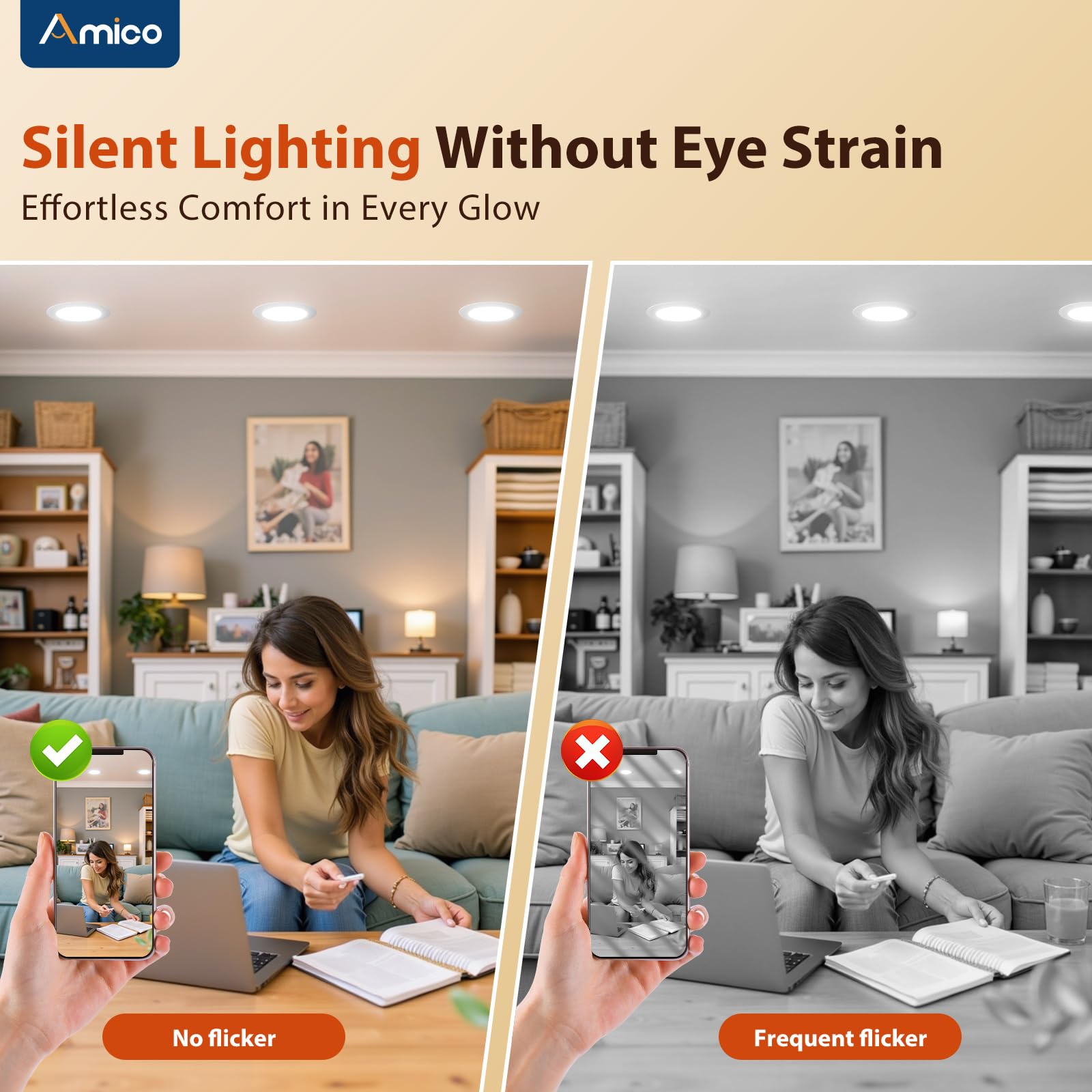 Amico 5/6 Inch 3Cct Led Recessed Lighting 12 Pack, Dimmable, Damp Rated, 12.5W=100W, 950Lm Can Lights With Baffle Trim, 3000K/4000K/5000K Selectable, Retrofit Installation - Etl & Fcc Certified