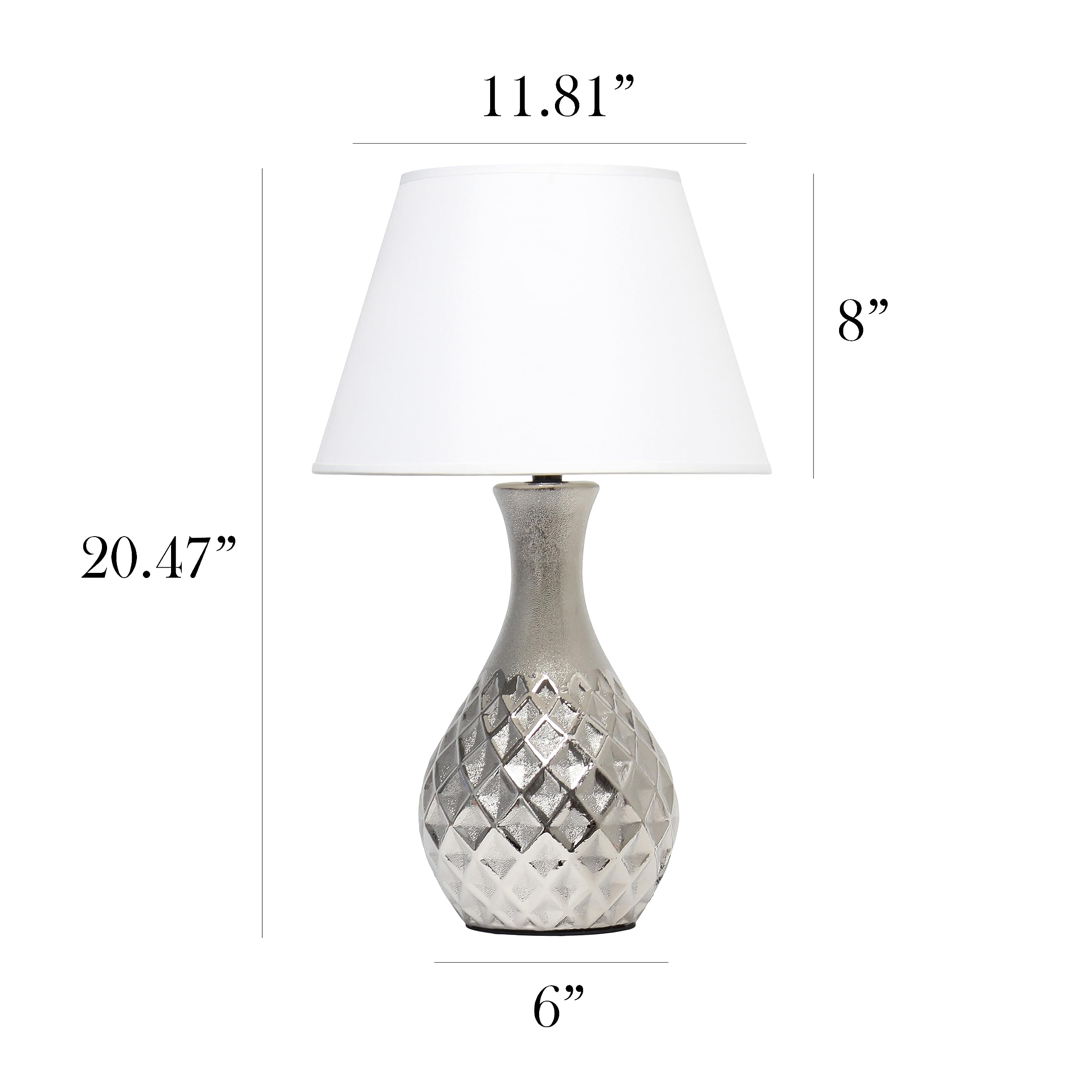 Elegant Designs Lt2041-Msv Juliet Vase Decorative Ceramic Table Lamp With Metallic Silver Base And White Fabric Shade