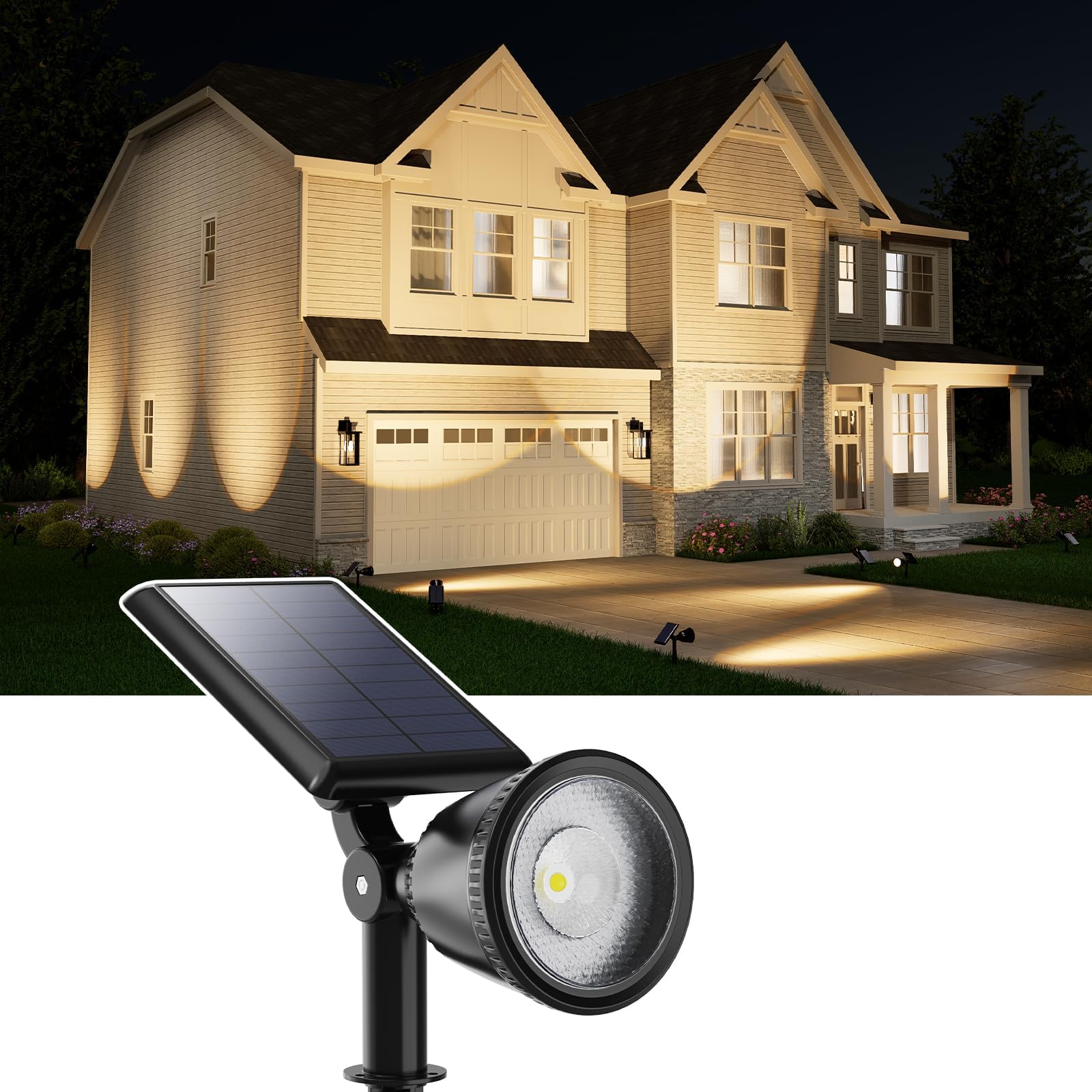 Solar Powered Spot Lights Outdoor Waterproof Super Bright LED Yard Spotlights for Tree, Flag, Lawn, Sculpture, Dusk to Dawn Land