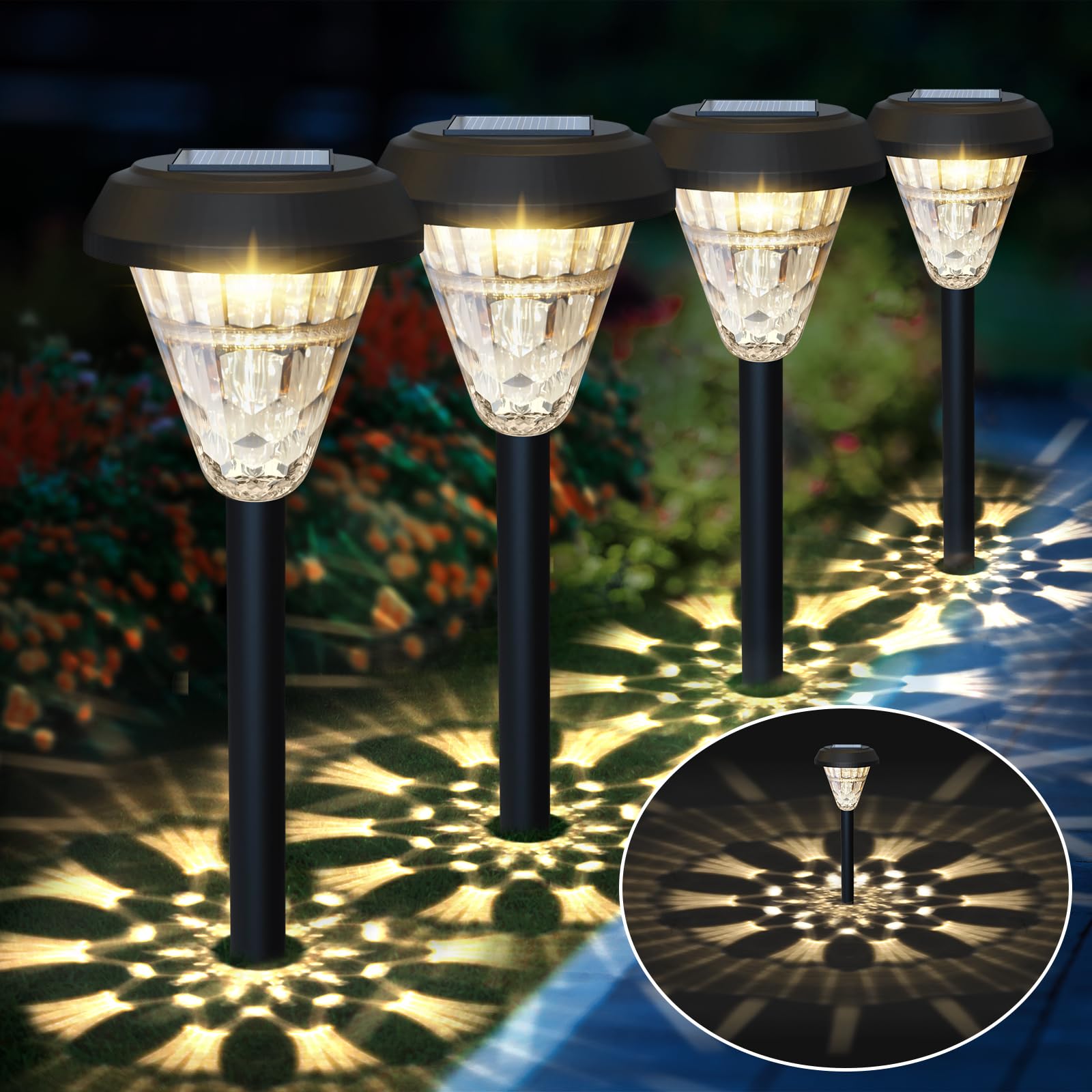 Pearlstar 8 Pack Solar Pathway Lights Outdoor, Waterproof Auto On/Off Solar Outside Lights For Yard, Garden, Path, Walkway, Driveway And Lawn