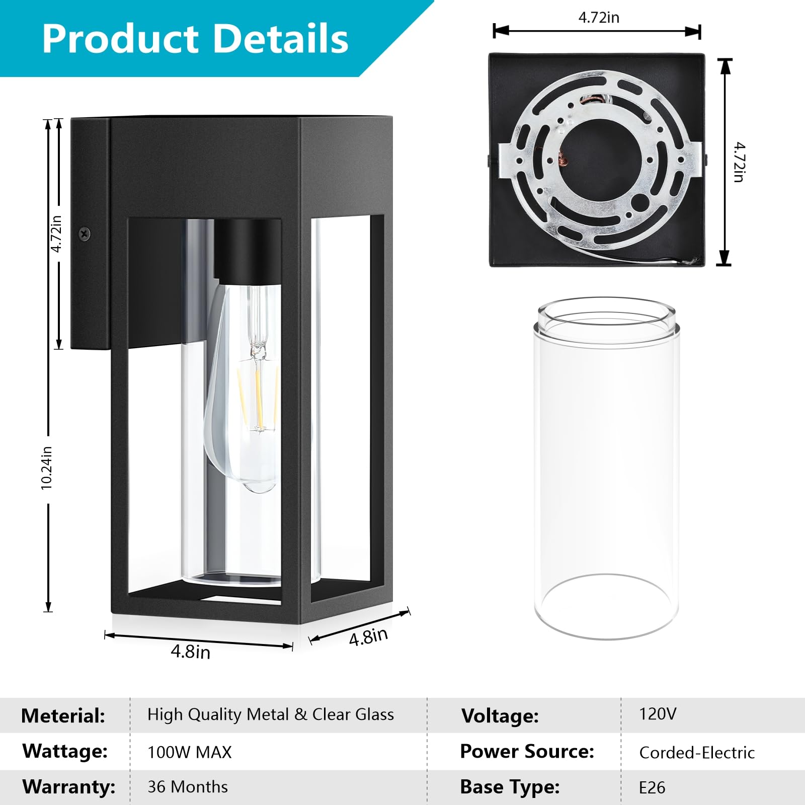 Lwsoy 2-Pack Outdoor Wall Light Fixtures, Exterior Waterproof Lanterns, Porch Sconces Wall Mounted Lighting With E26 Sockets & Glass Shades, Modern Matte Black Wall Lamps For Patio Front Door Entryway