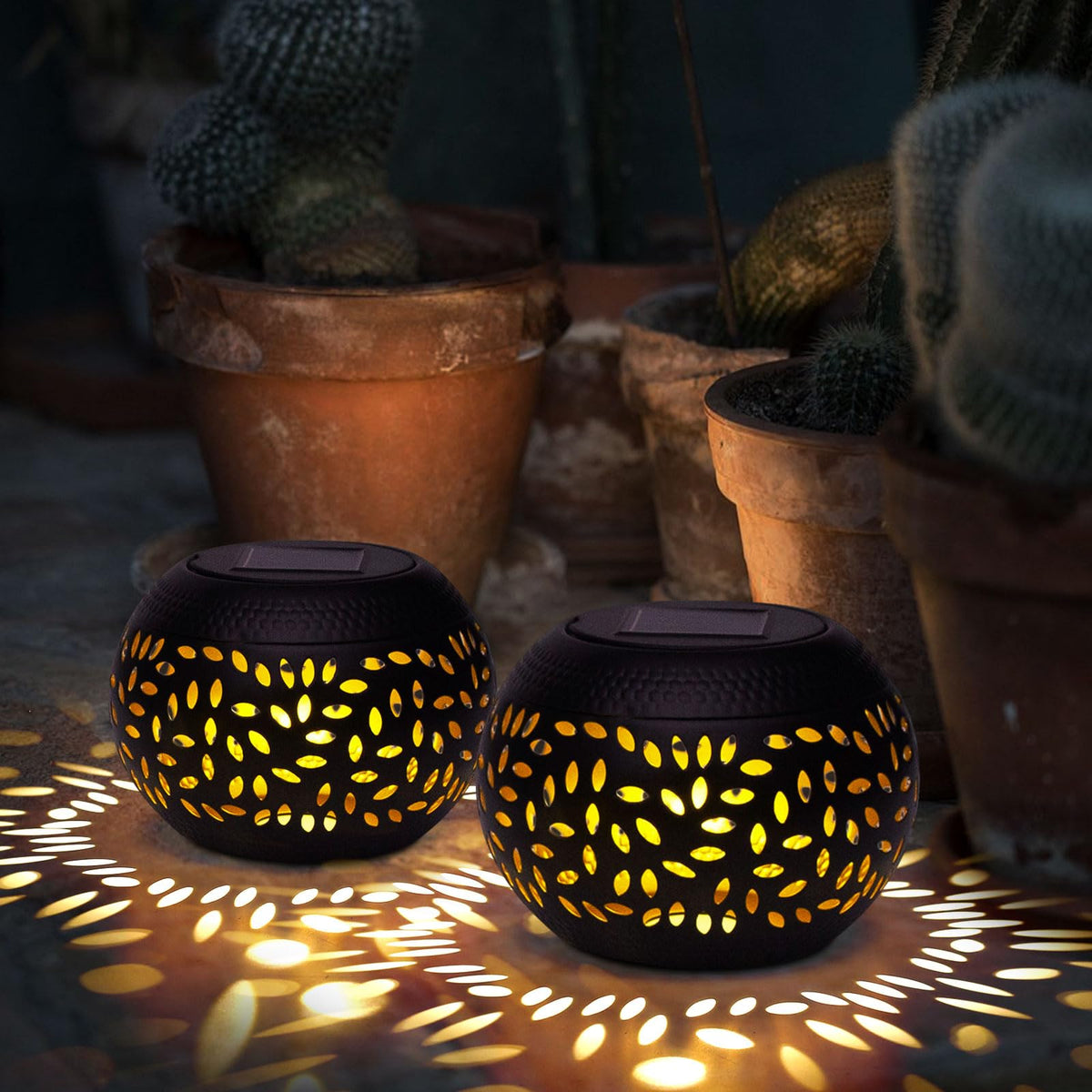 Solar Lanterns Waterproof Outdoor - 2 Pack Hollow Out Retro Metal Solar Lights, Unique Gardening Gifts For Women Mom, Outside Ga