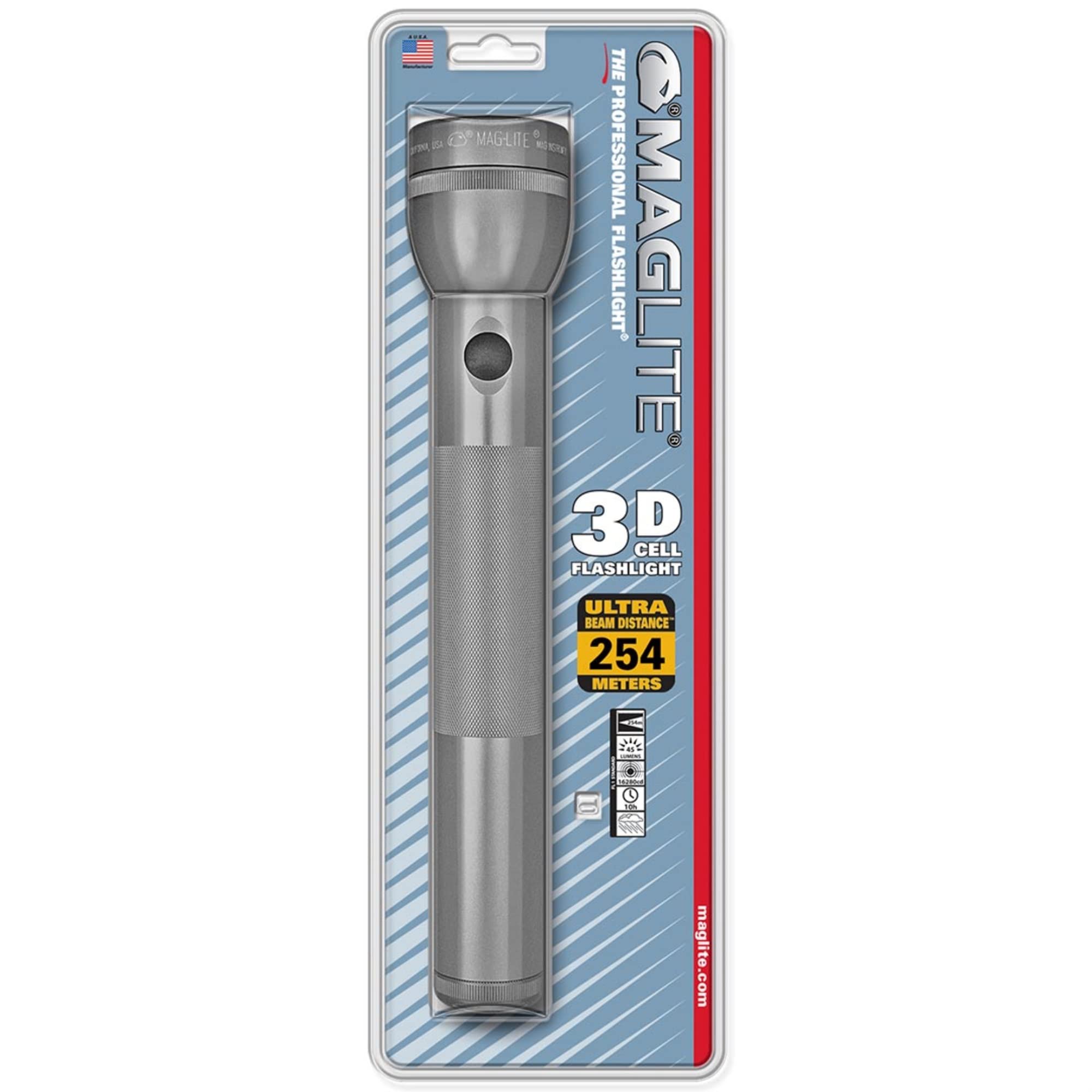 MagLite 3-Cell D Flashlight, Heavy-Duty Incandescent, Aluminum, Gray, Model S3D096