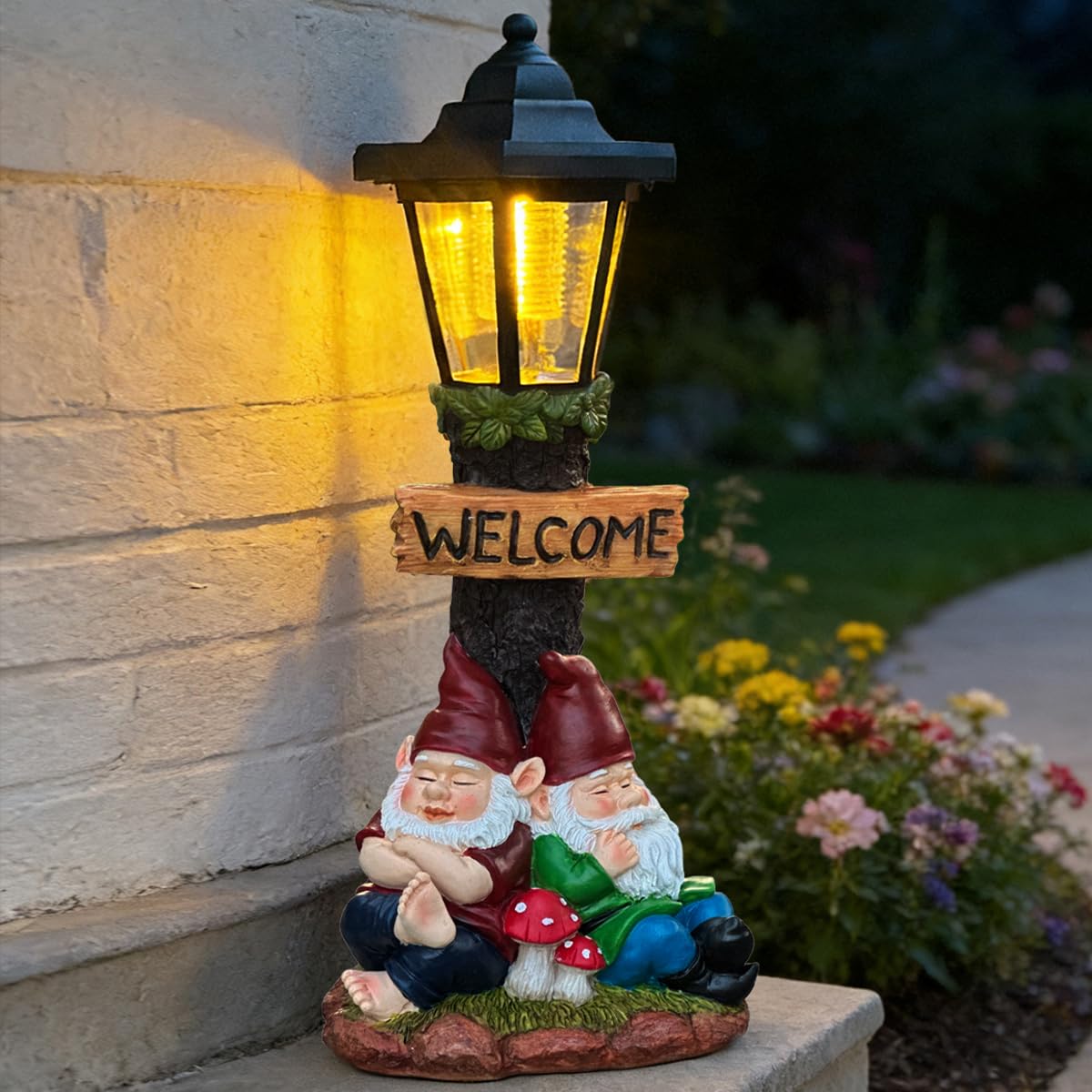 ZYLiWoo Garden Gnome Statue with Solar Lights,Outdoor Figurine Light for Outside Landscape,Lawn Yard, Path?Patio Sculptures Deco