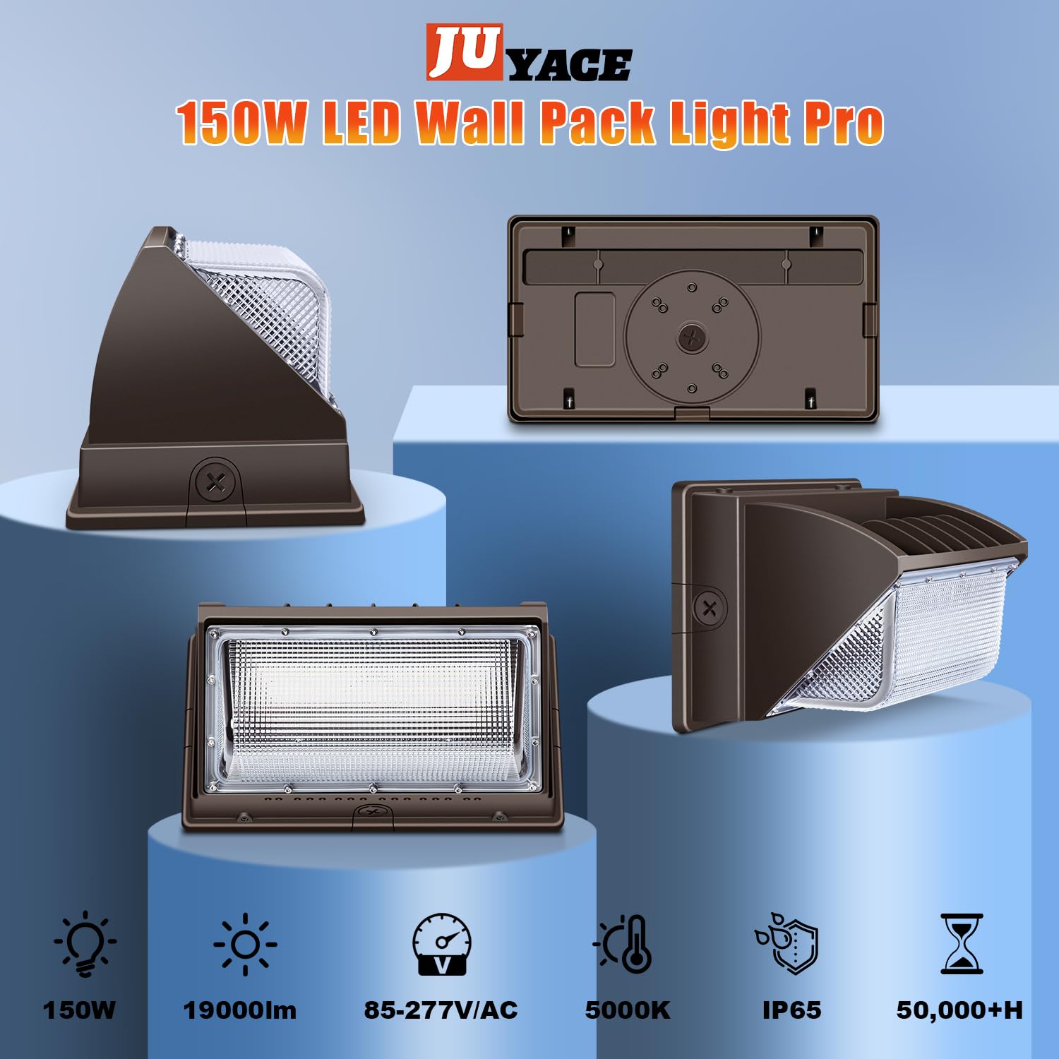 Juyace 150W LED Wall Light - Outdoor Flood Lighting, IP65 Waterproof, 4 Pack, 5000K, Brown, Model KU1802D