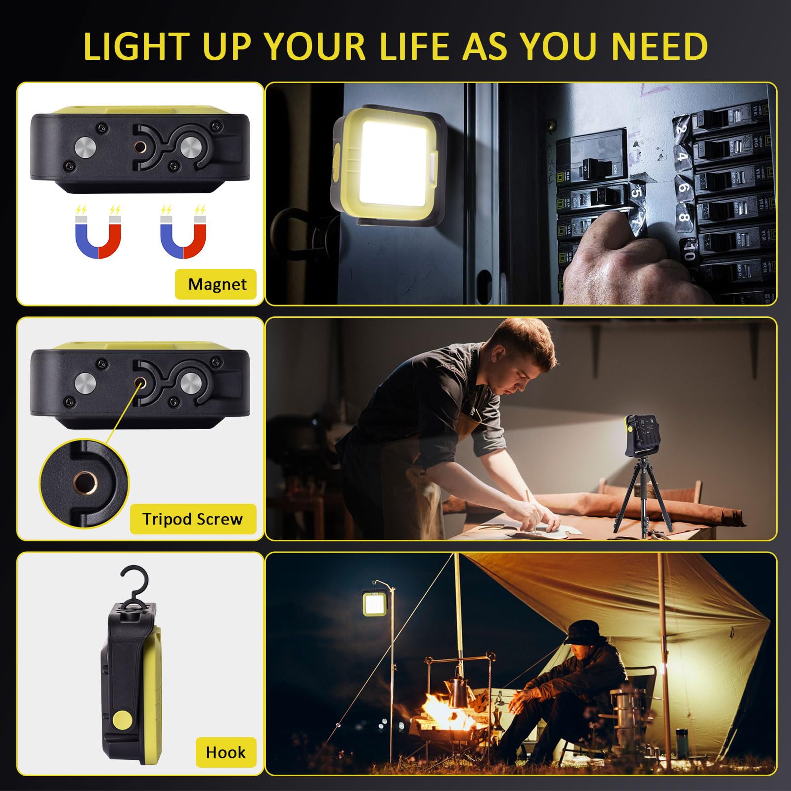 Masmejor 30W Rechargeable LED Work Light - 1500LM, Waterproof, Magnetic Base, 360 Rotating, 7 Modes for Auto Repair, Emergency,