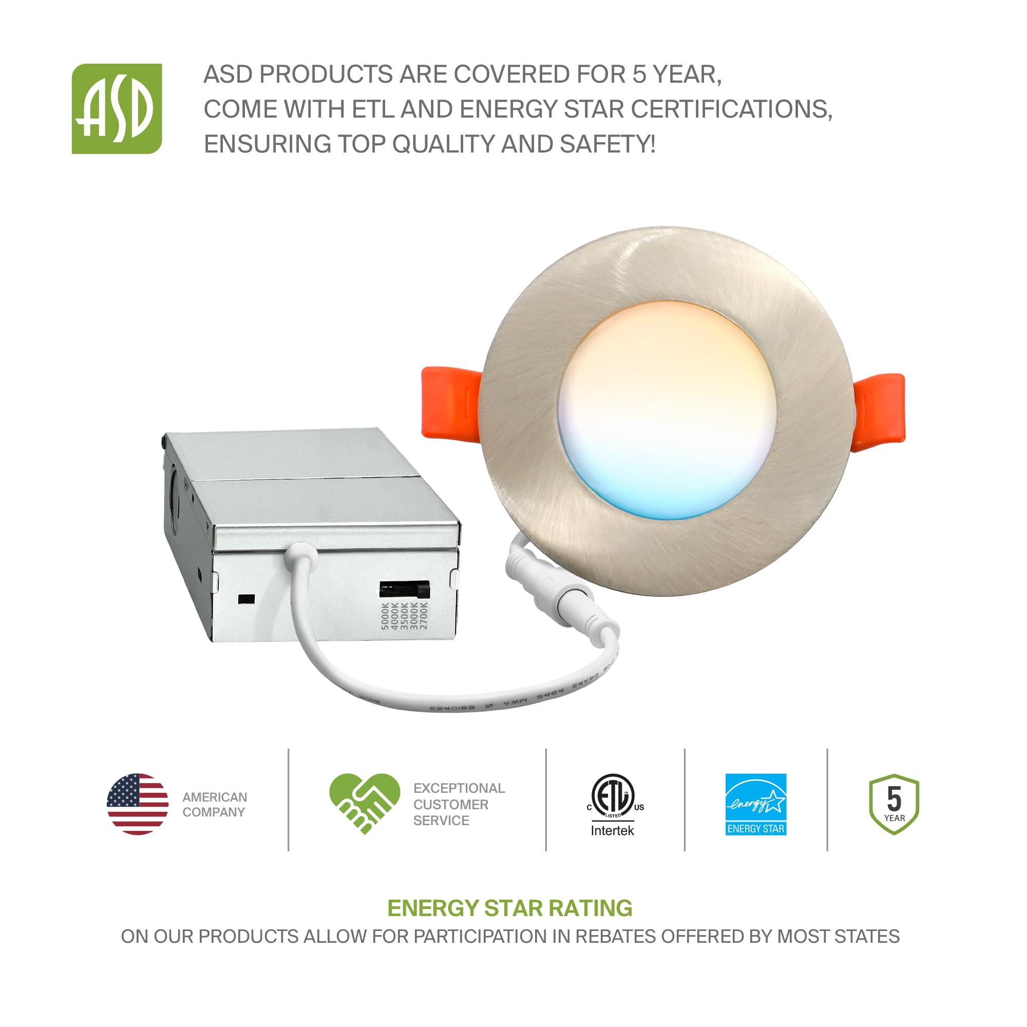 3sixty Led Light Asd 6 Pack 3 Inch Led Recessed Light 6W 5 Cct 2700K-5000K Cri90+ Ic Ra ...