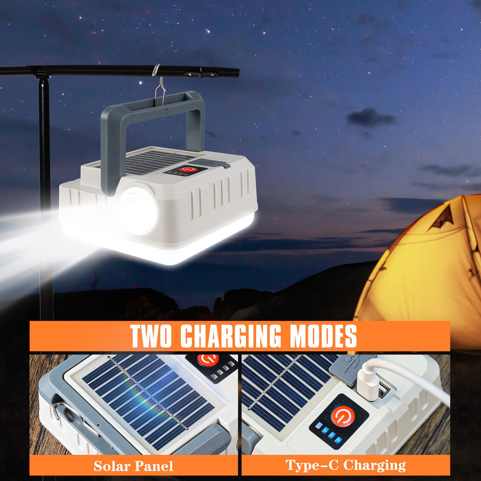 LaliBuBB Portable Solar Power Lanterns for Power Outages, 5 Light Modes LED Camping Lights Lantern Flashlight, IPX4 Waterproof T