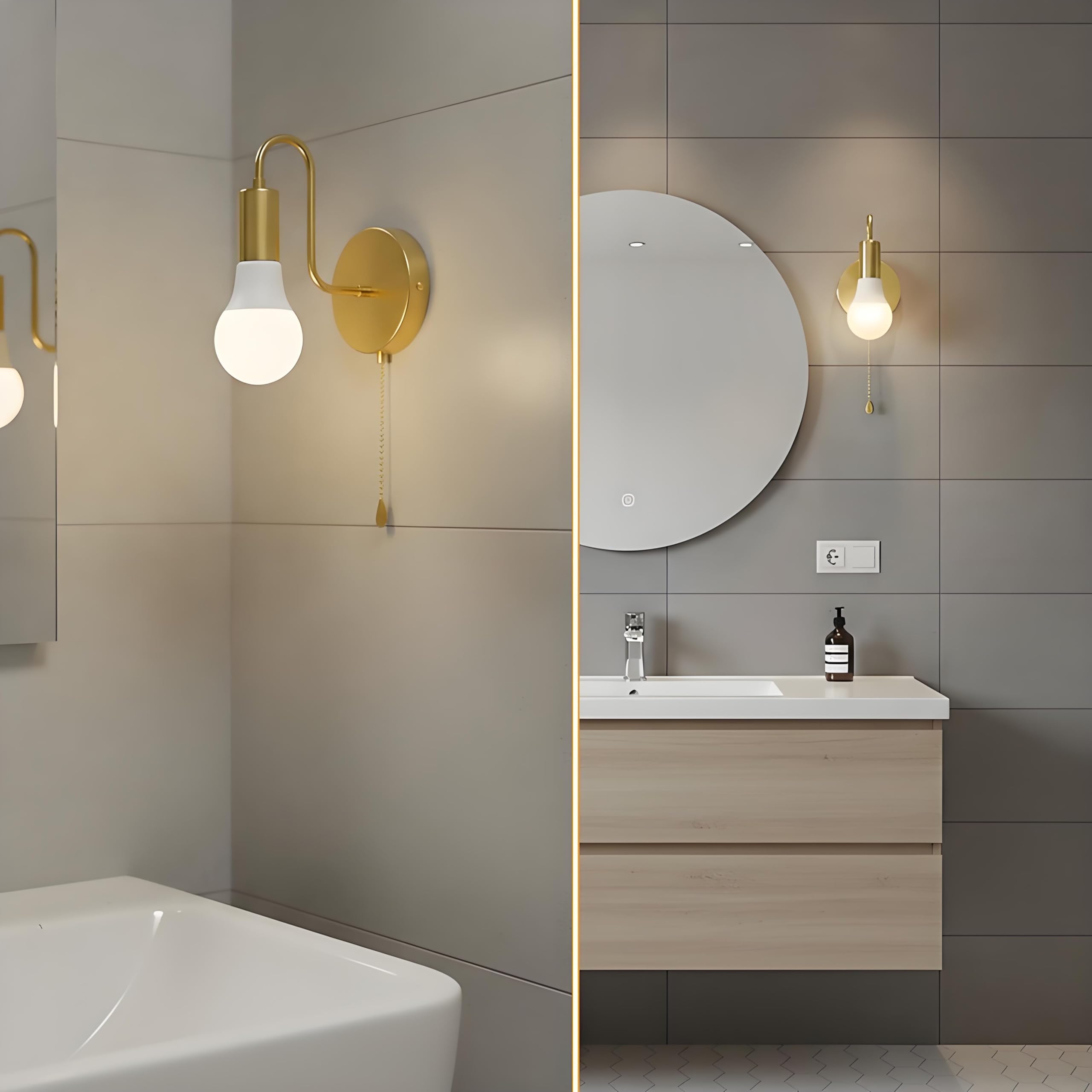 Dtiedy Hardwired Wall Sconce With Pull Chain Set Of 2 Gold Wall Lights Fixtures With On Off Switch E26 Vintage Metal Indoor Wall Lighting For Mirror Hallway Bedroom  No Bulb