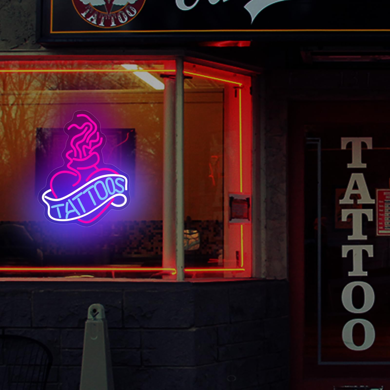 Moodlion Tattoo Neon Sign For Wall Decor Studio Room Led Lights, Pink Tattoo Decor Neon Signs Aesthetic Operated Light For Door