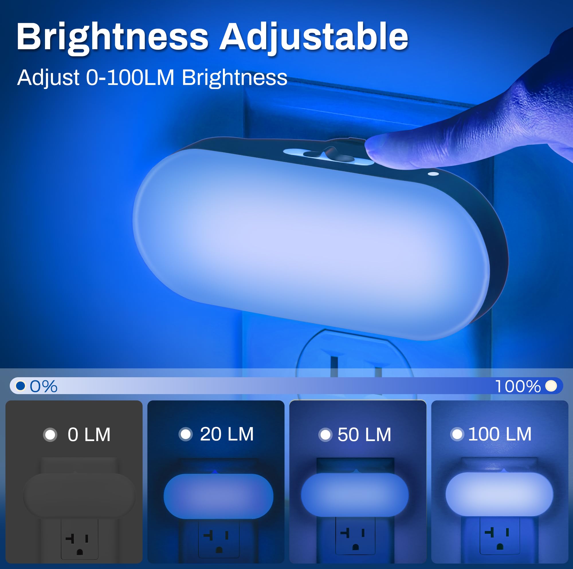 DORESshop Blue Night Light, 1W LED, Dimmable, 4 Pack, Plug-in, Light Sensor, Model D-NL007BLDG-4