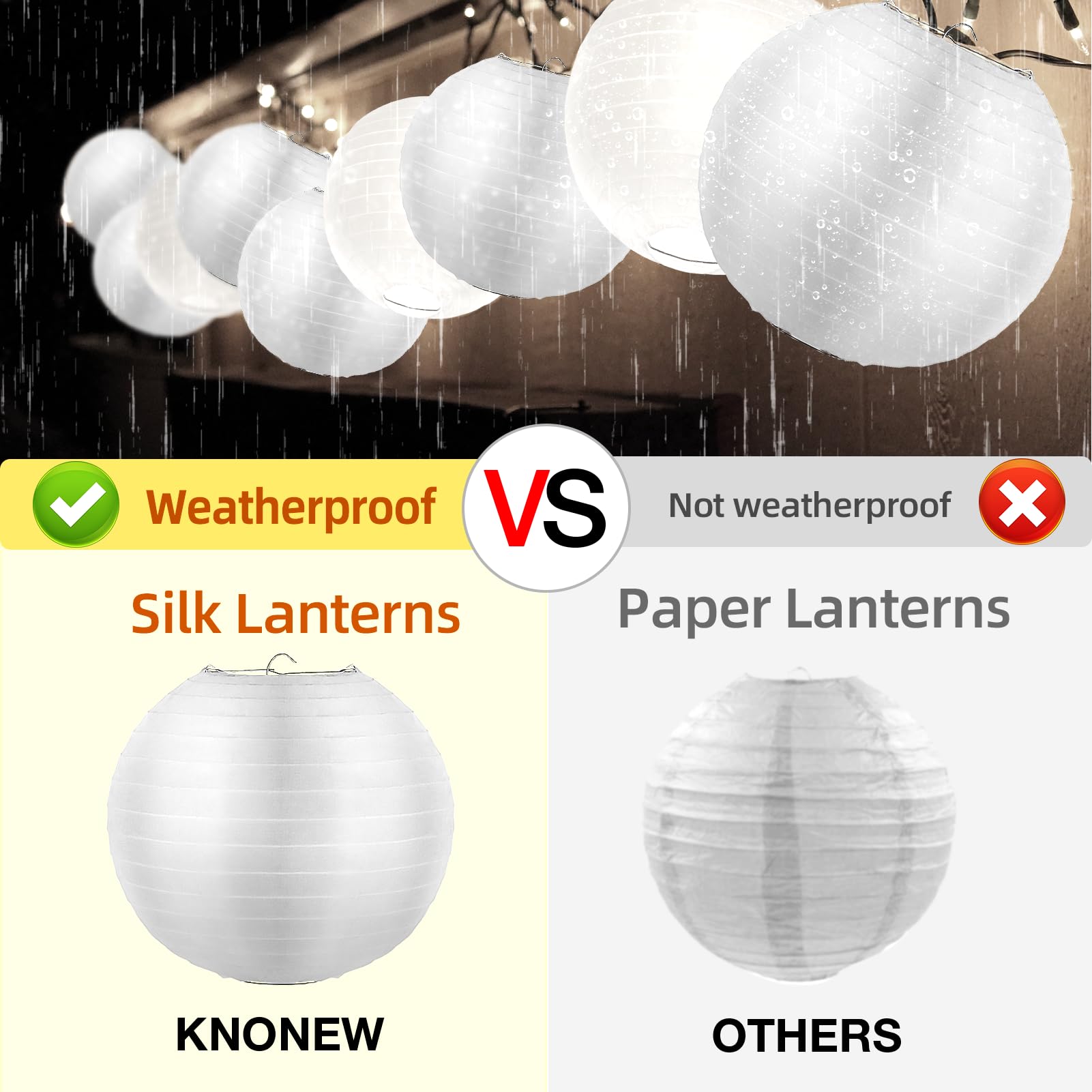 Knonew 20 Pack White Outdoor Silk Lanterns Decorative, 10Inch Waterprooof Outside Indoor Chinese Hanging Round Lanterns For Wedd