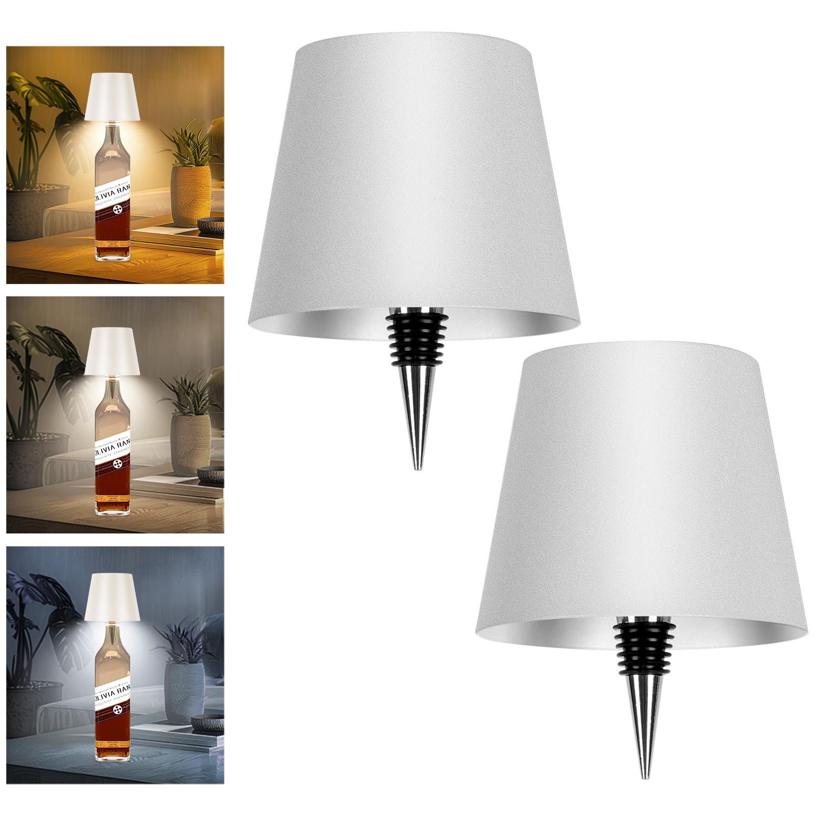 Mebaraul 2 Pack Wine Bottle Lamps, Rechargeable Wireless, Touch Dimming, White, Model JP001-RG01