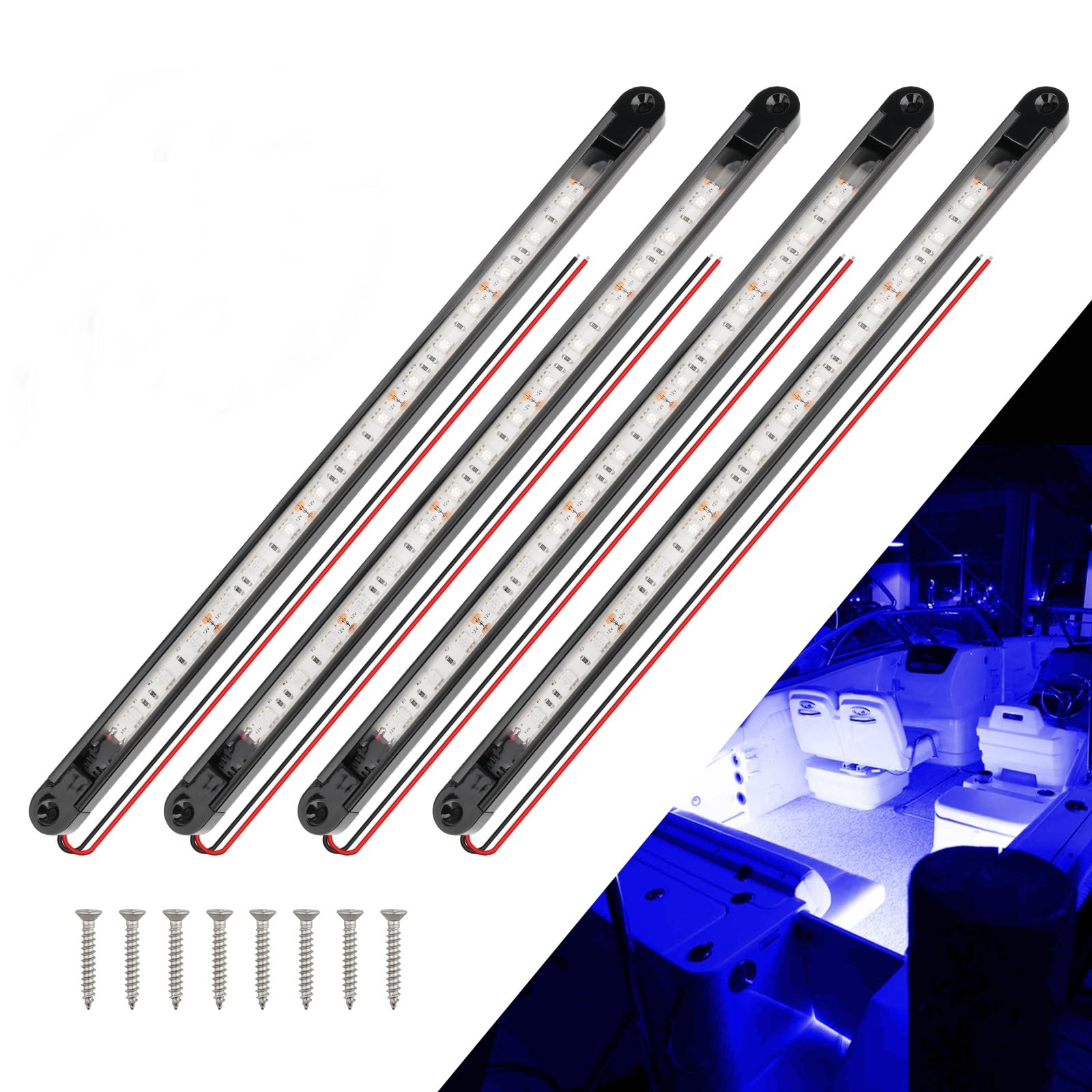 ULITECO Boat Interior Lights Blue Waterproof Led Boat Lighting  Marine Led Band Lights  Super Bright Marine Lighting for Night Fishing Courtesy Lights for Pontoon Kayak Yacht Sailboat (Blue 4PCS)