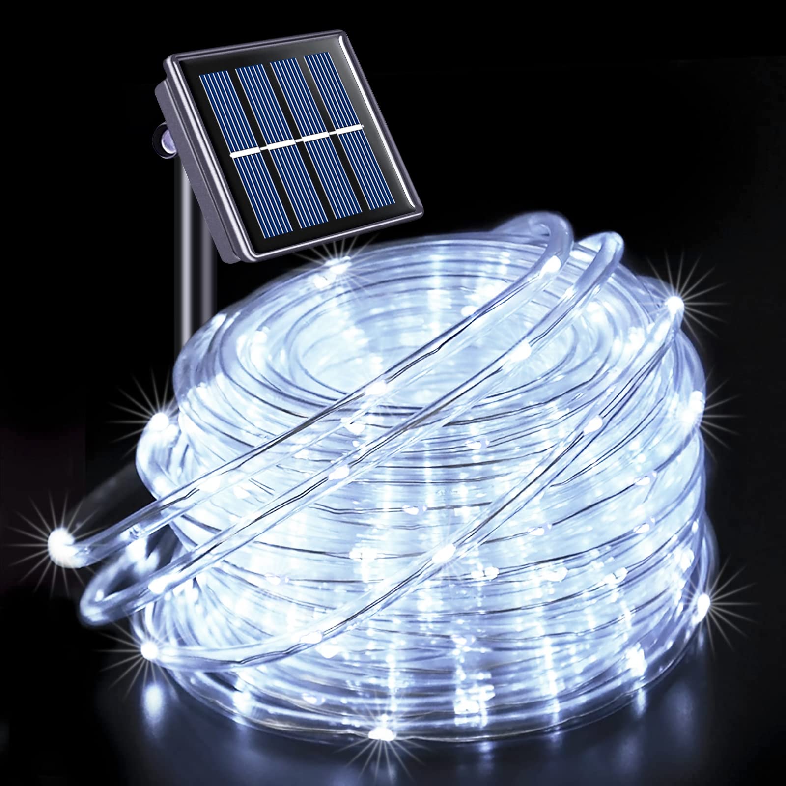 JMEXSUSS Solar Rope Lights, 200 LED, 72ft, Waterproof, 8 Modes, White, Outdoor Fairy Lights for Garden, Pool, Yard, Pathway Decor