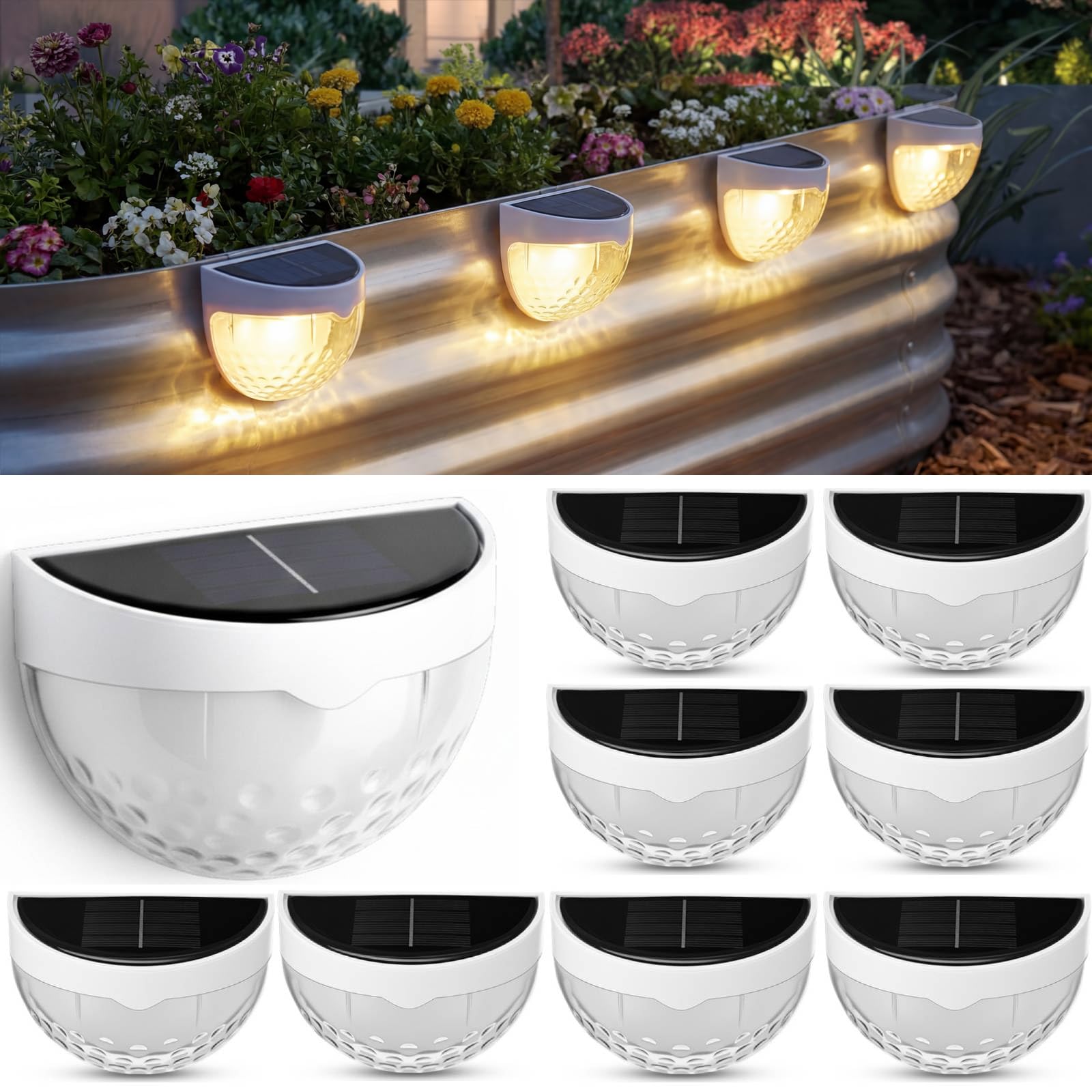 VIHOSE 8 Pack Raised Garden Bed Solar Lights Magnetic with Dusk to Dawn Sensors Wide Angle IPX4 Waterproof Solar Powered Lights 