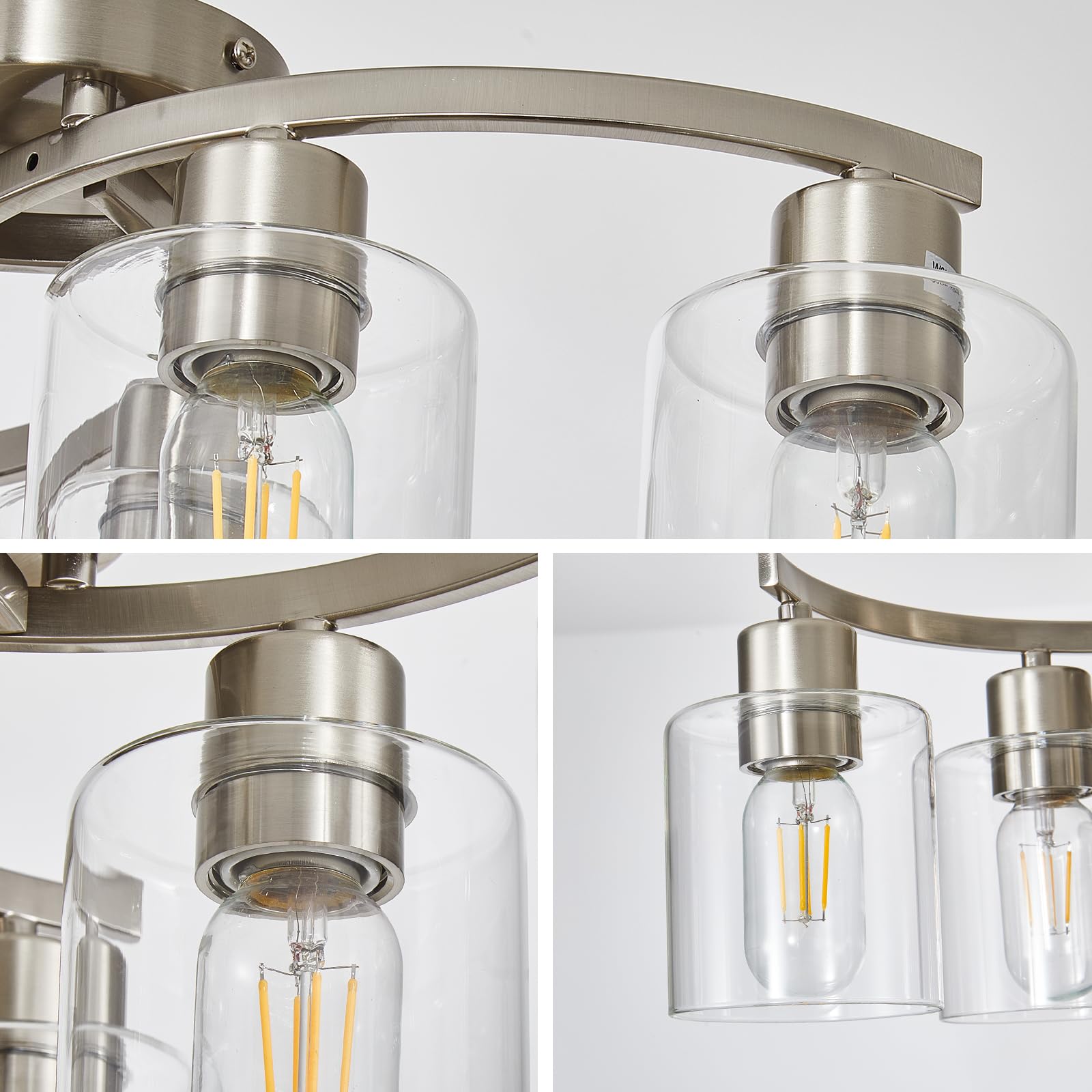 Brushed Nickel Flush Mount Ceiling Light, Kitchen Lighting Fixtures Ceiling, 6-Light Dining Room Light Fixture With Clear Glass Shade, Modern Ceiling Light Fixture For Bedroom, Living Room, Entryway