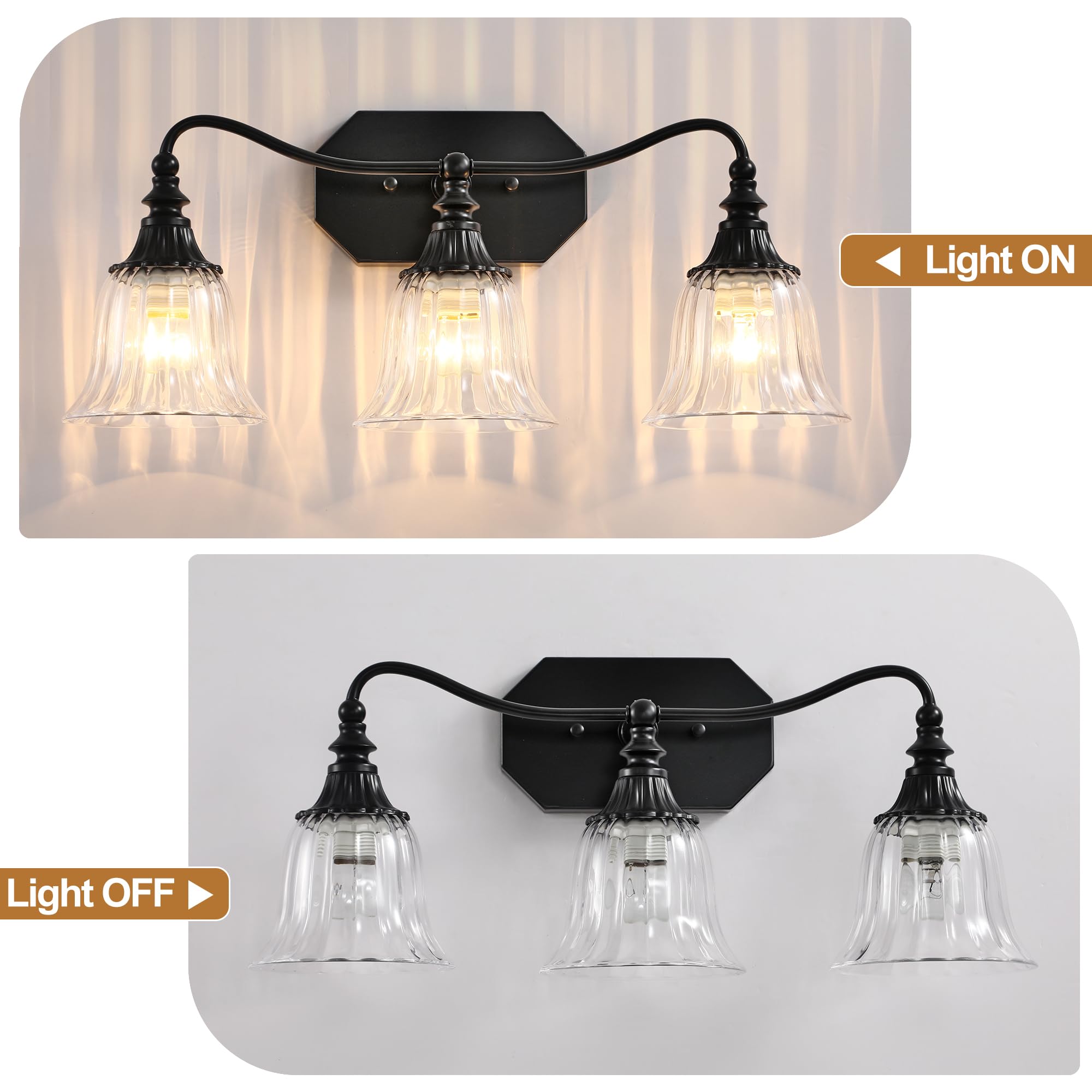 Lmnlvn Bathroom Vanity Black Vintage Light Fixture  3 Lights Bathroom Lighting Matte Antique Brass Finish With Crystal Glass Shade  Black Vintage Vanity Light For Bathrooms
