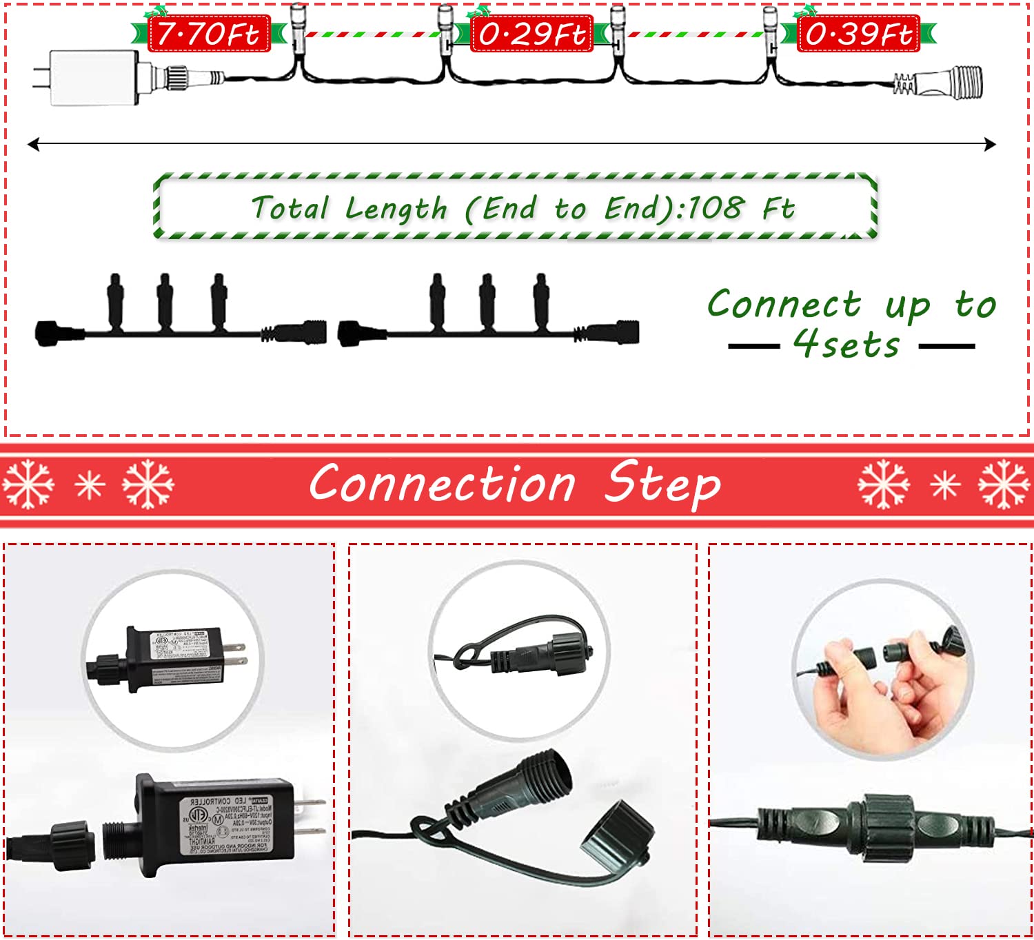 realization Christmas Lights Outdoor 108FT 300 LED Cool White Waterproof Fairy String Lights Model YLS1000WD01