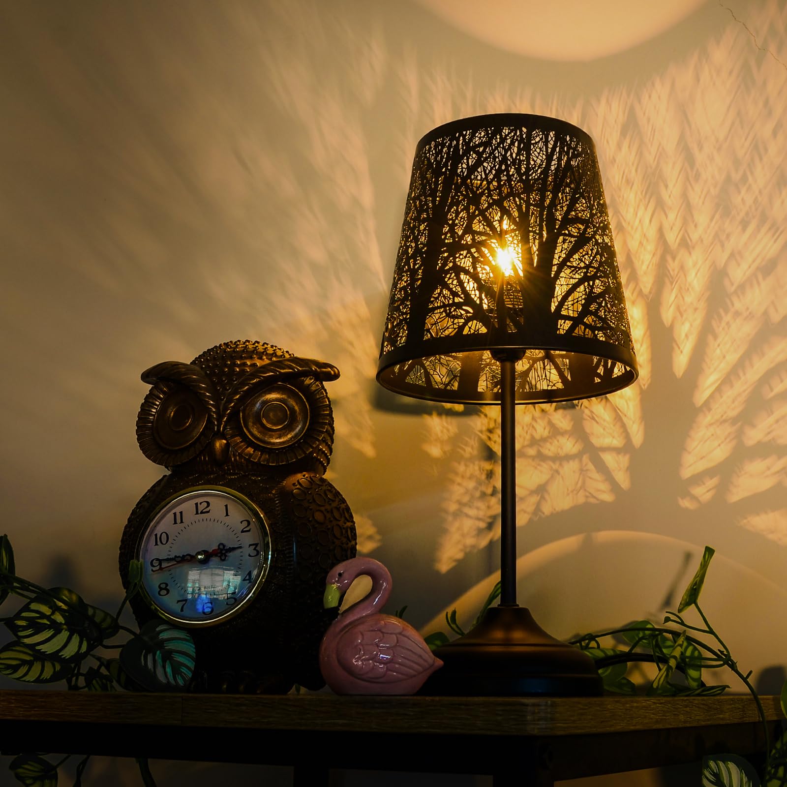 Timeflies Mini Table Lamp Bedside Lamp Decorative Nightstand Lamp For Bedroom, Living Room, Black Metal Shade Forest Lighting, B