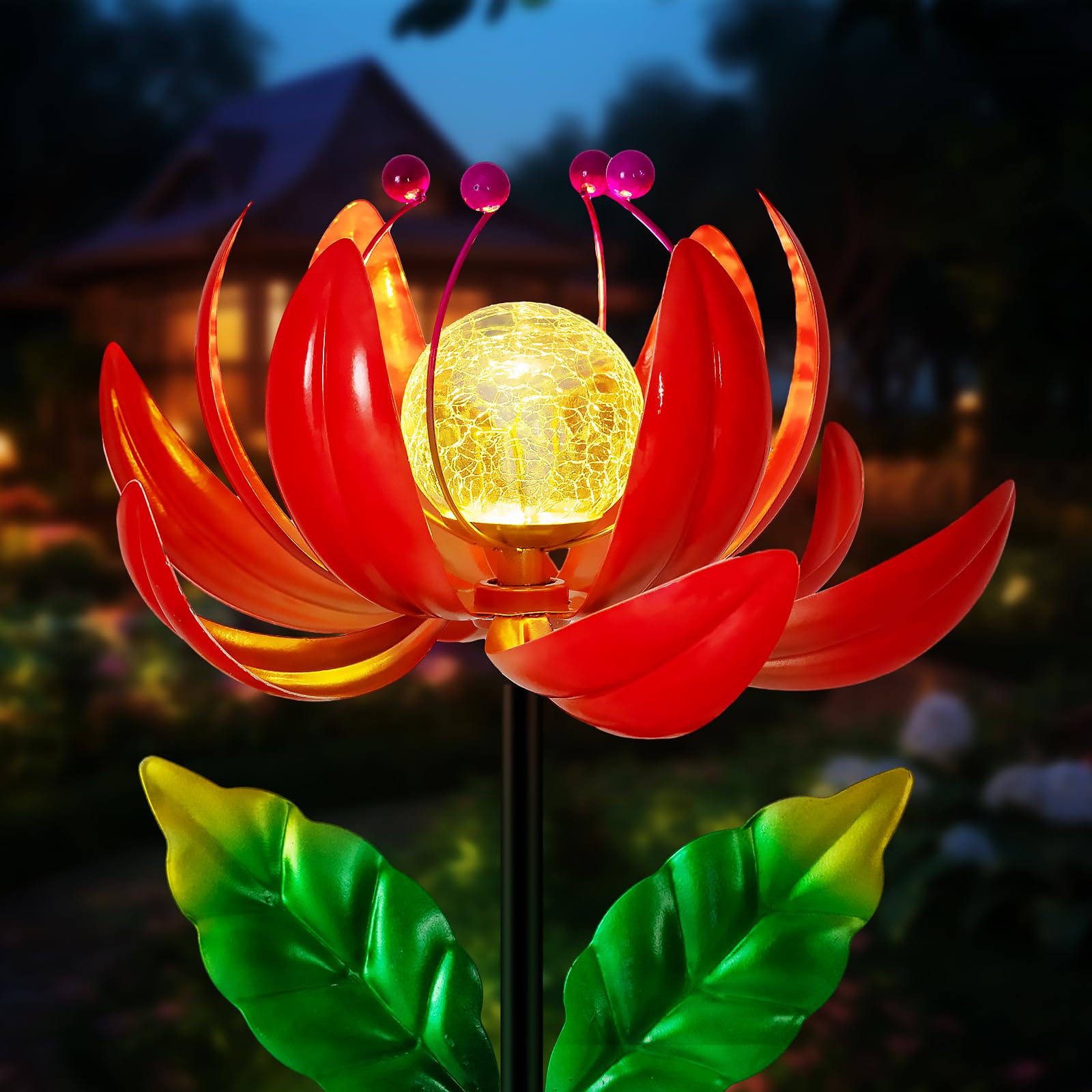Outdoor Solar Lights Garden Decor, Solar Wind Spinner Yard Decorations for Outside, Lotus Windmill Garden Lights with LED Cracke