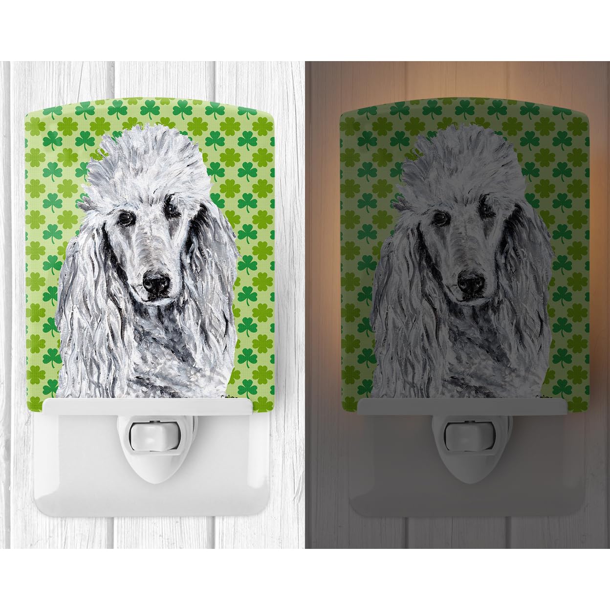 Carolines Treasures Ceramic Night Light, St. Patricks Day, 6x4x3in, Model SC9727CNL, White Standard Poodle, UL-Certified